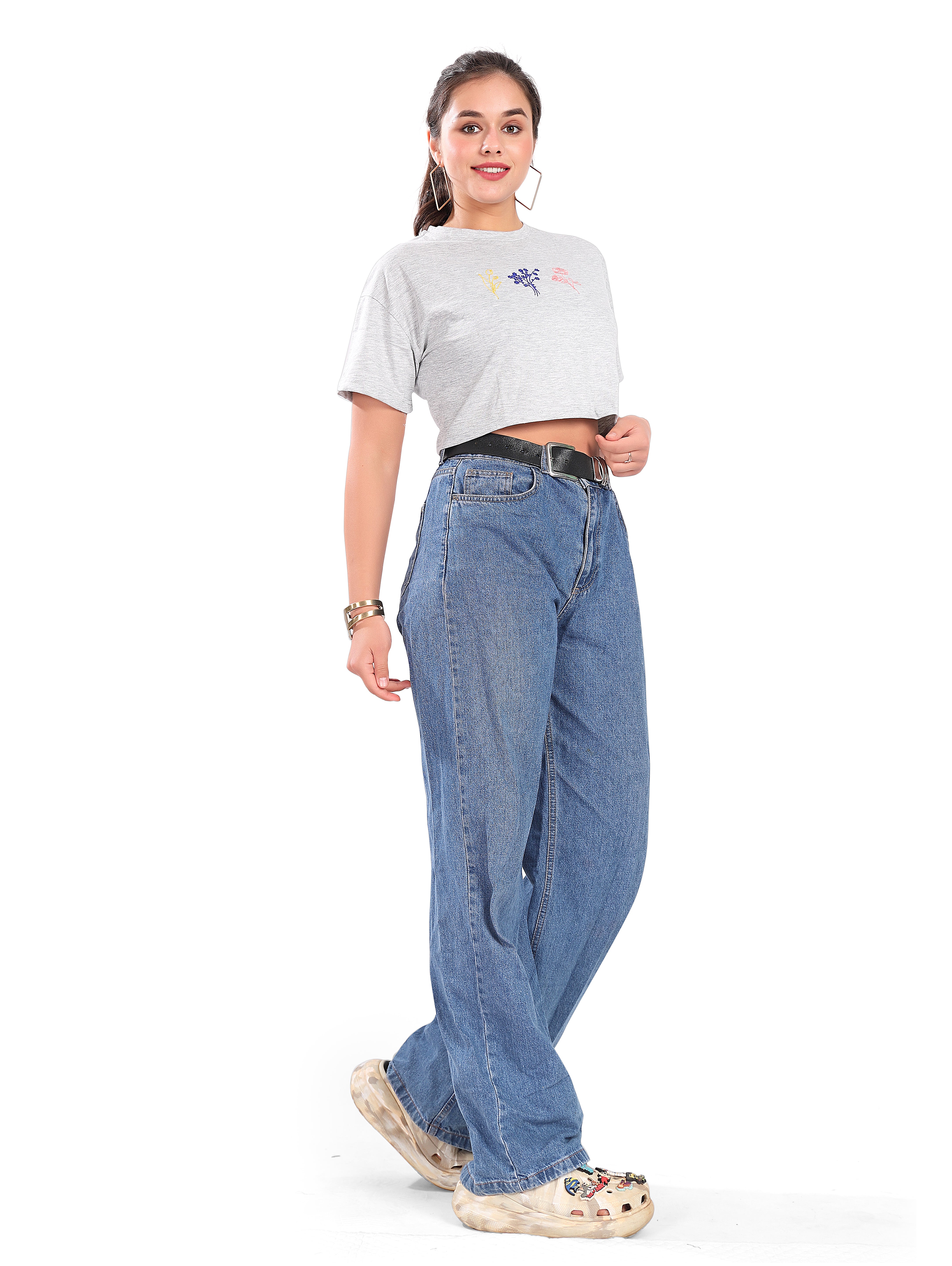 Grey flora loose crop top