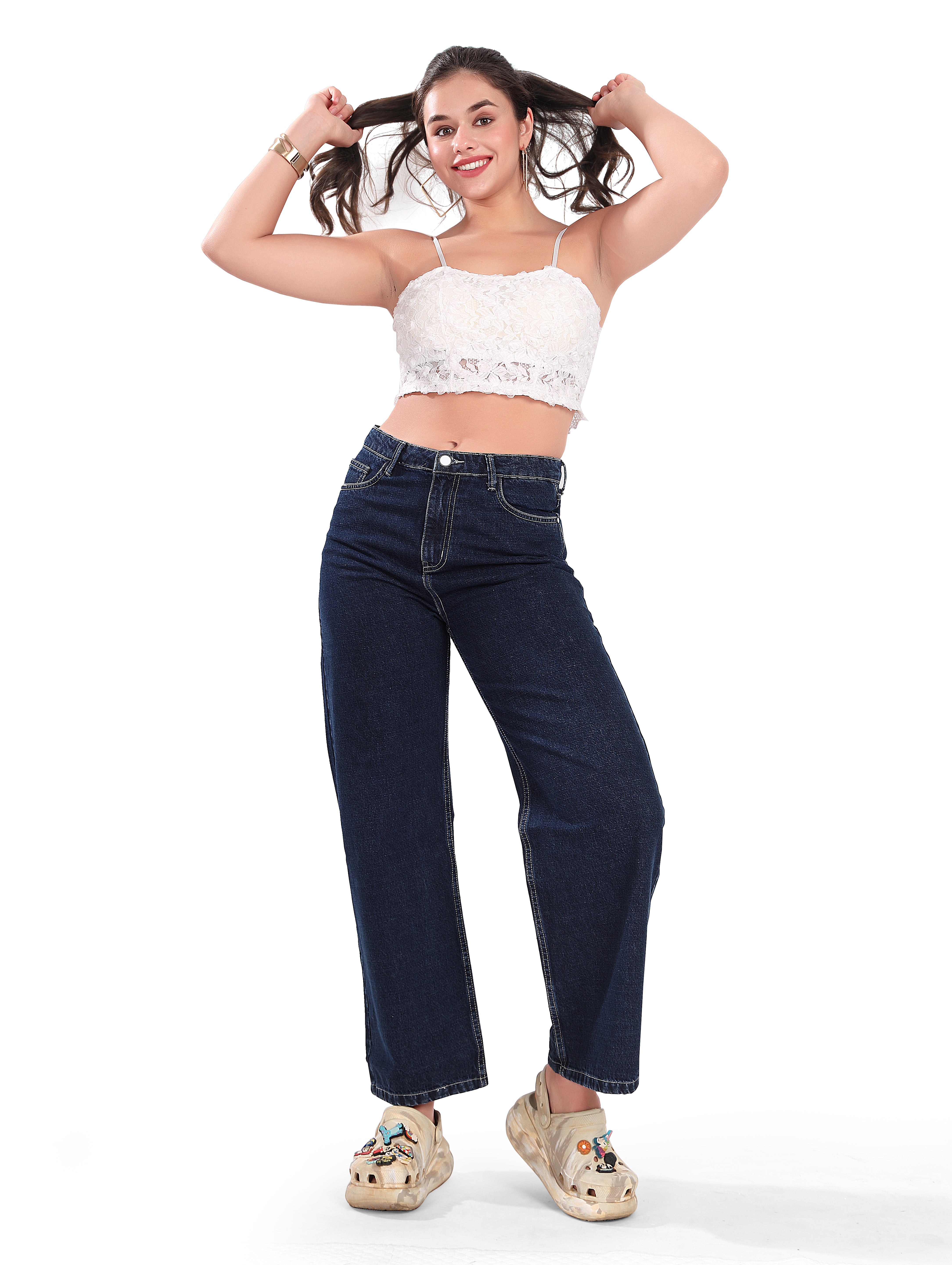 High Rise Denim Blue Wide leg Jeans