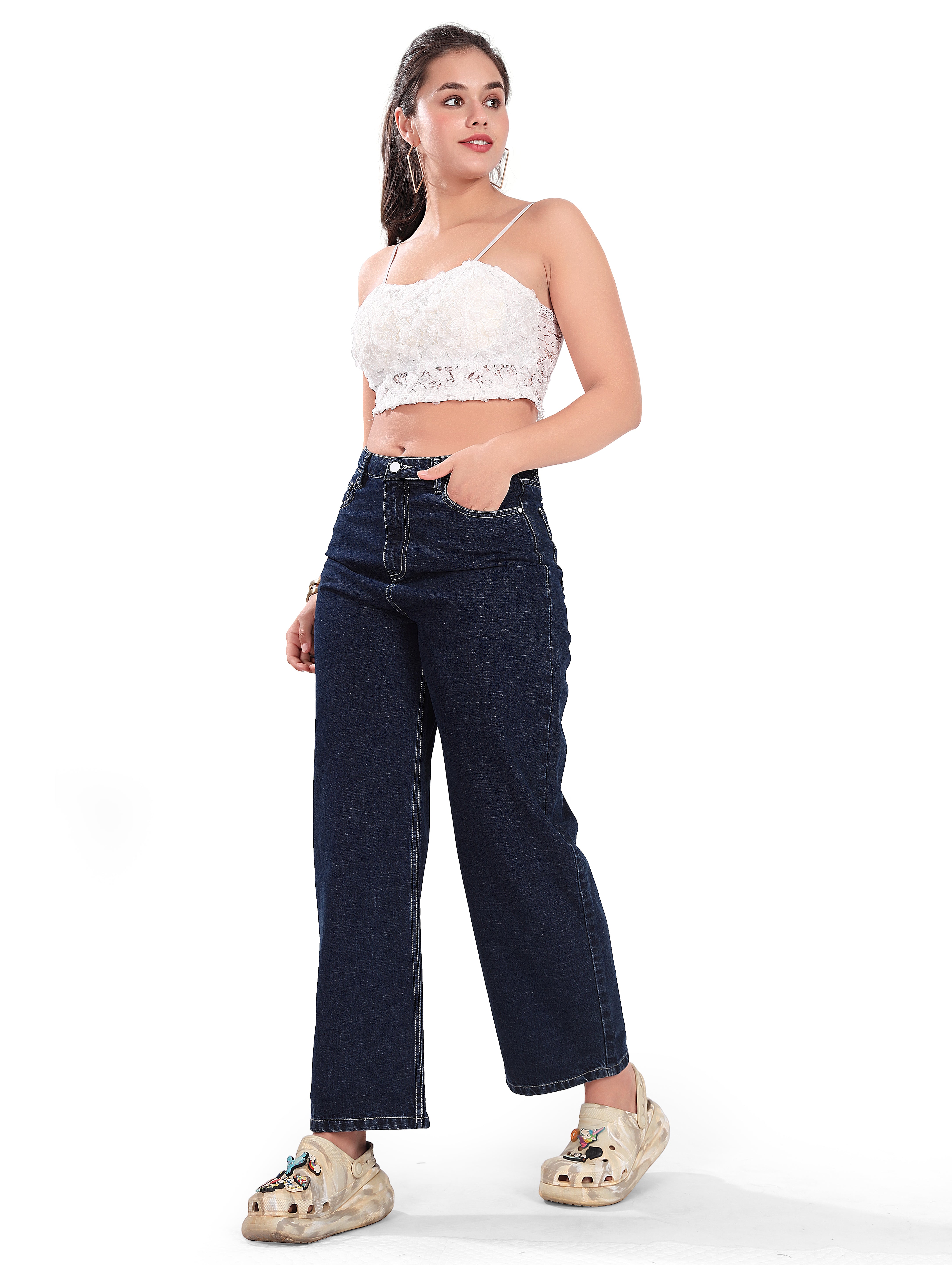 High Rise Denim Blue Wide leg Jeans