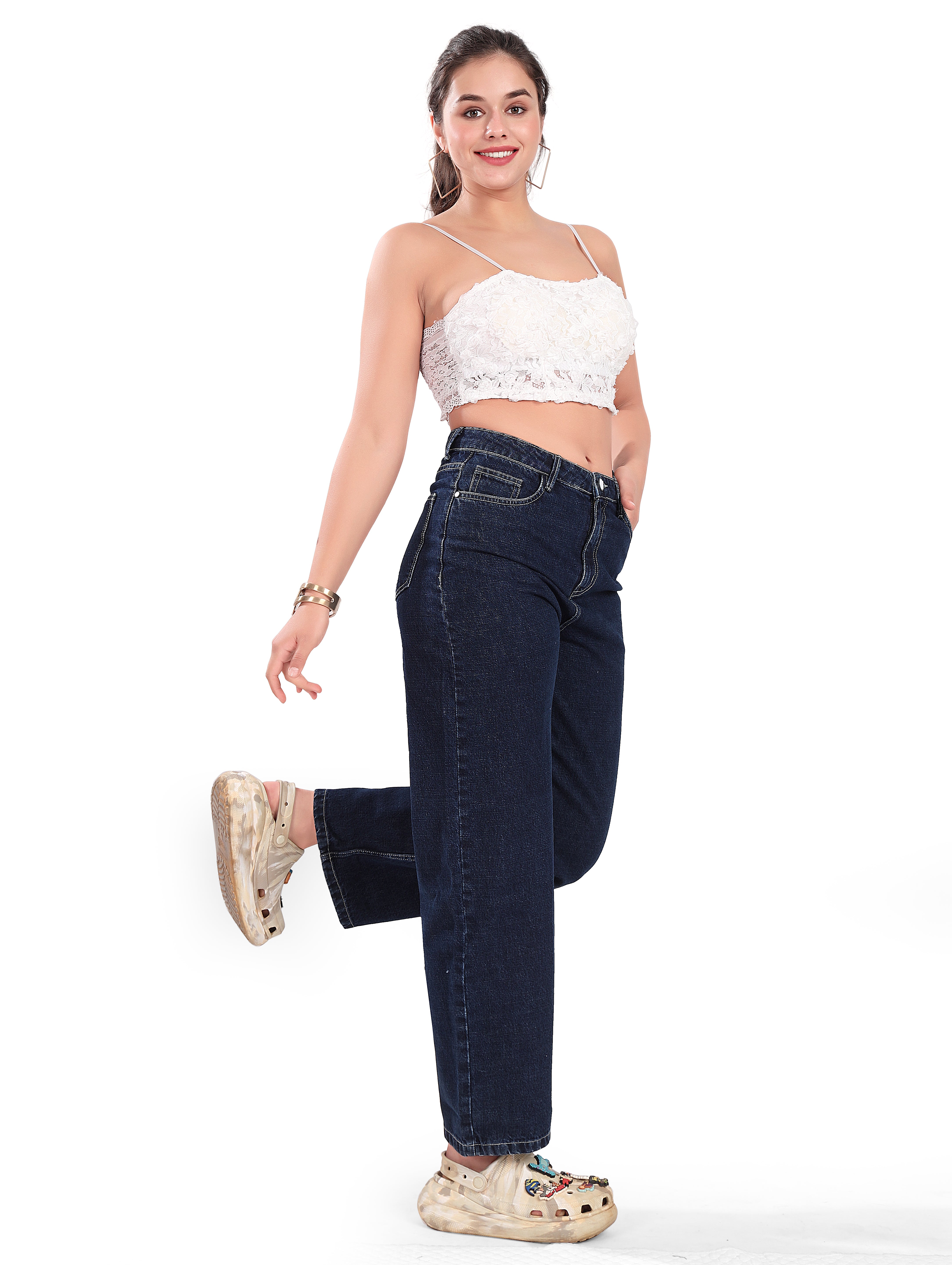 High Rise Denim Blue Wide leg Jeans
