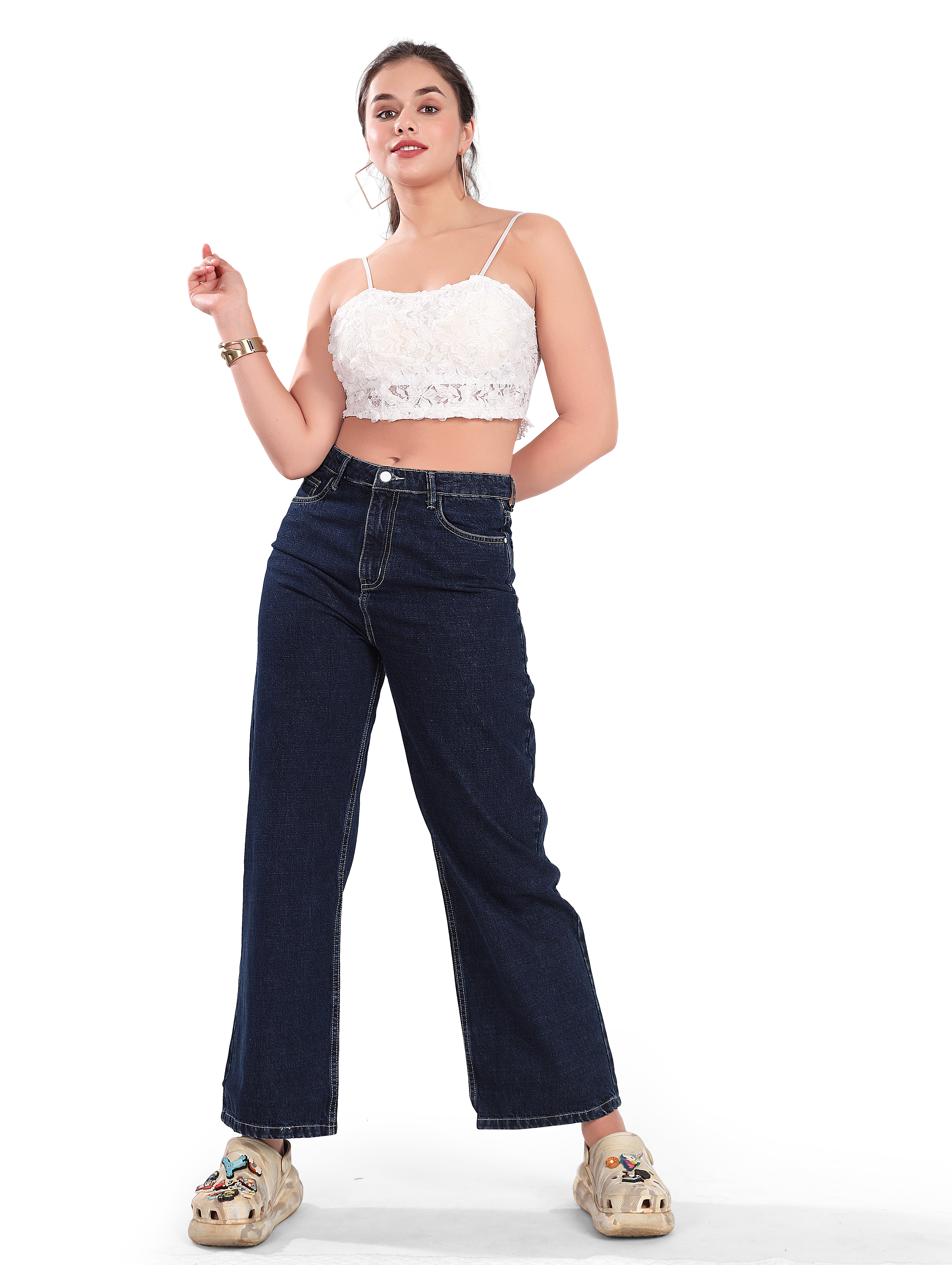 High Rise Denim Blue Wide leg Jeans