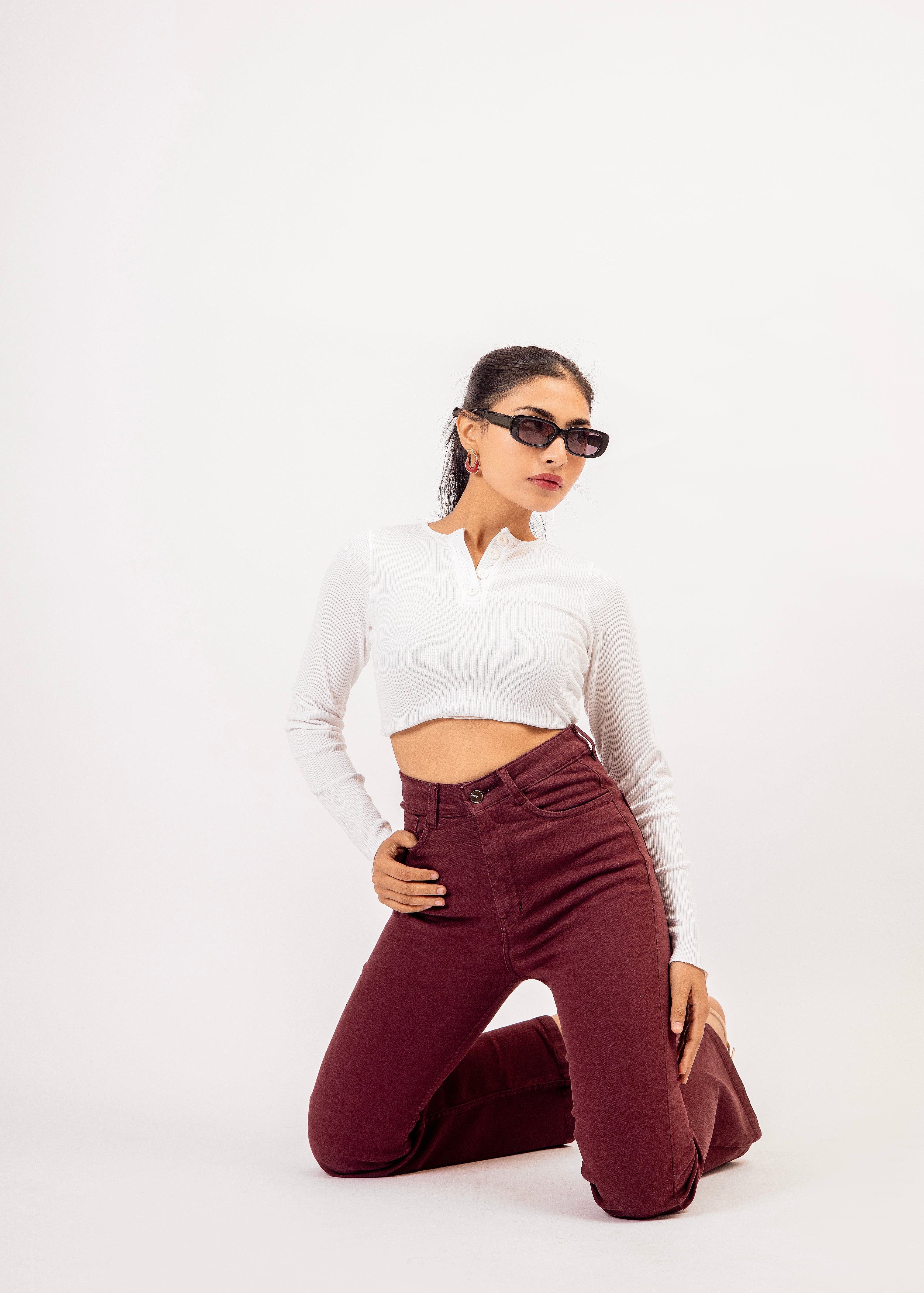 Wine High-Rise Bootcut Denim Jeans