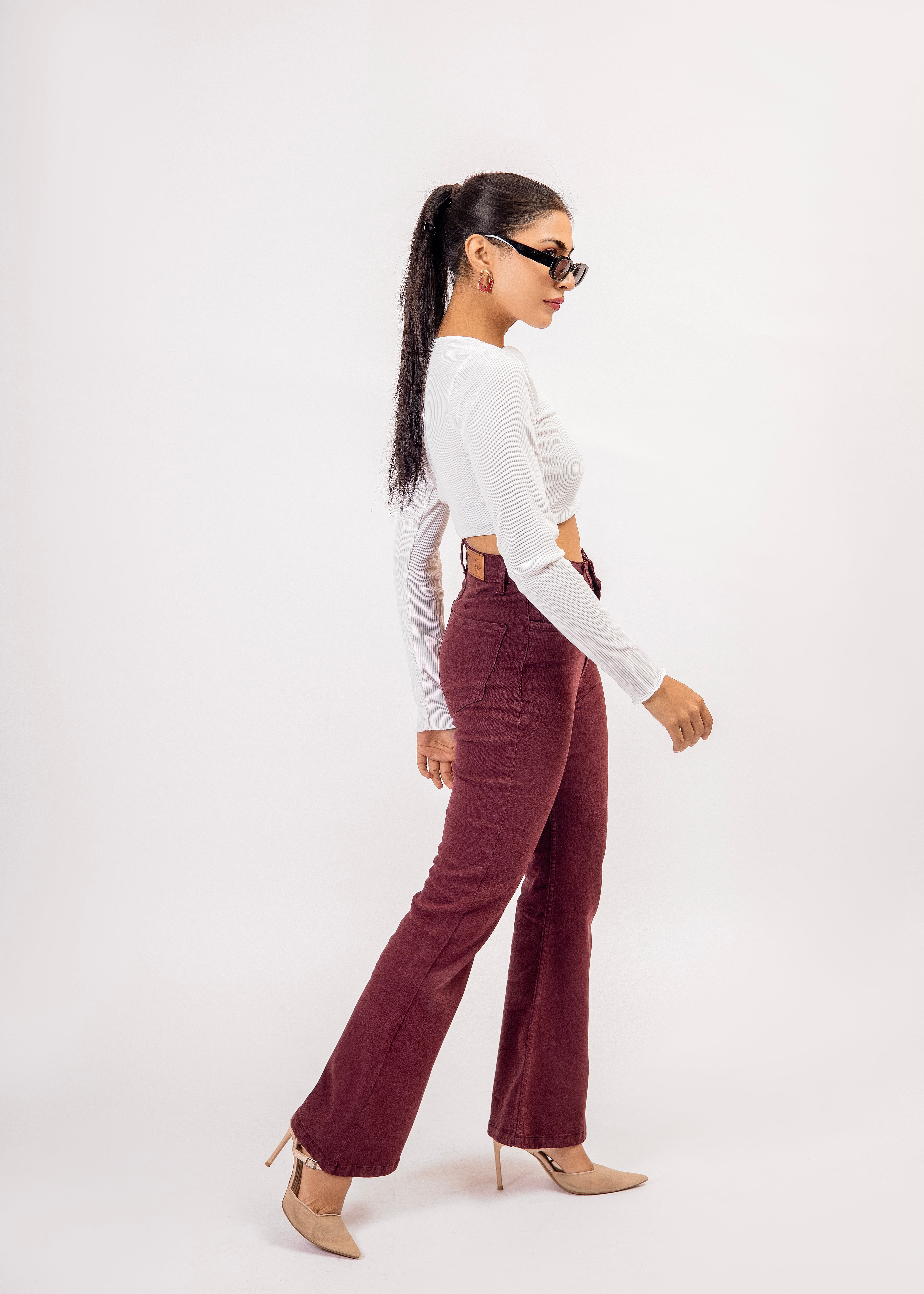 Wine High-Rise Bootcut Denim Jeans