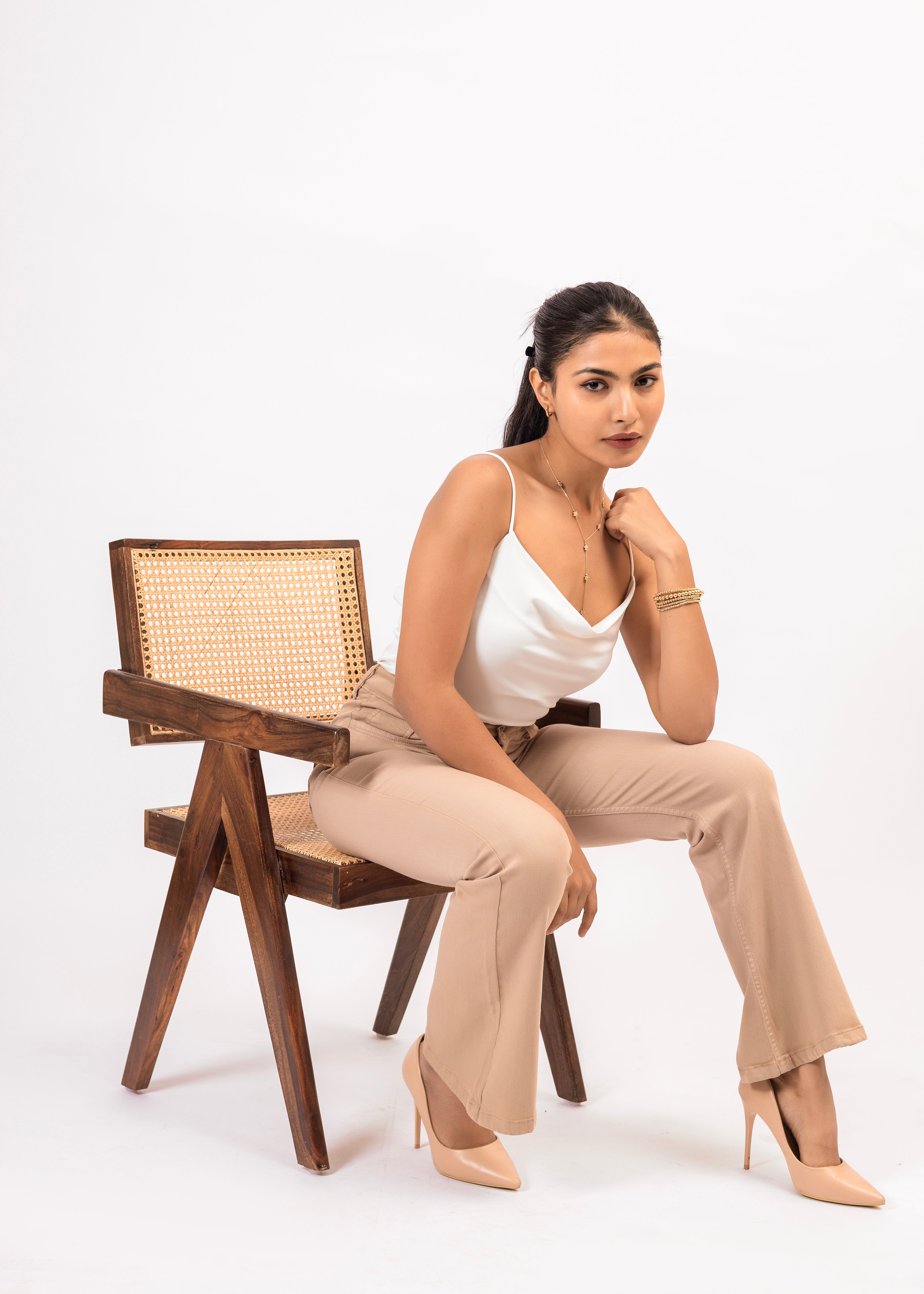 Beige High-Rise Bootcut Denim Jeans