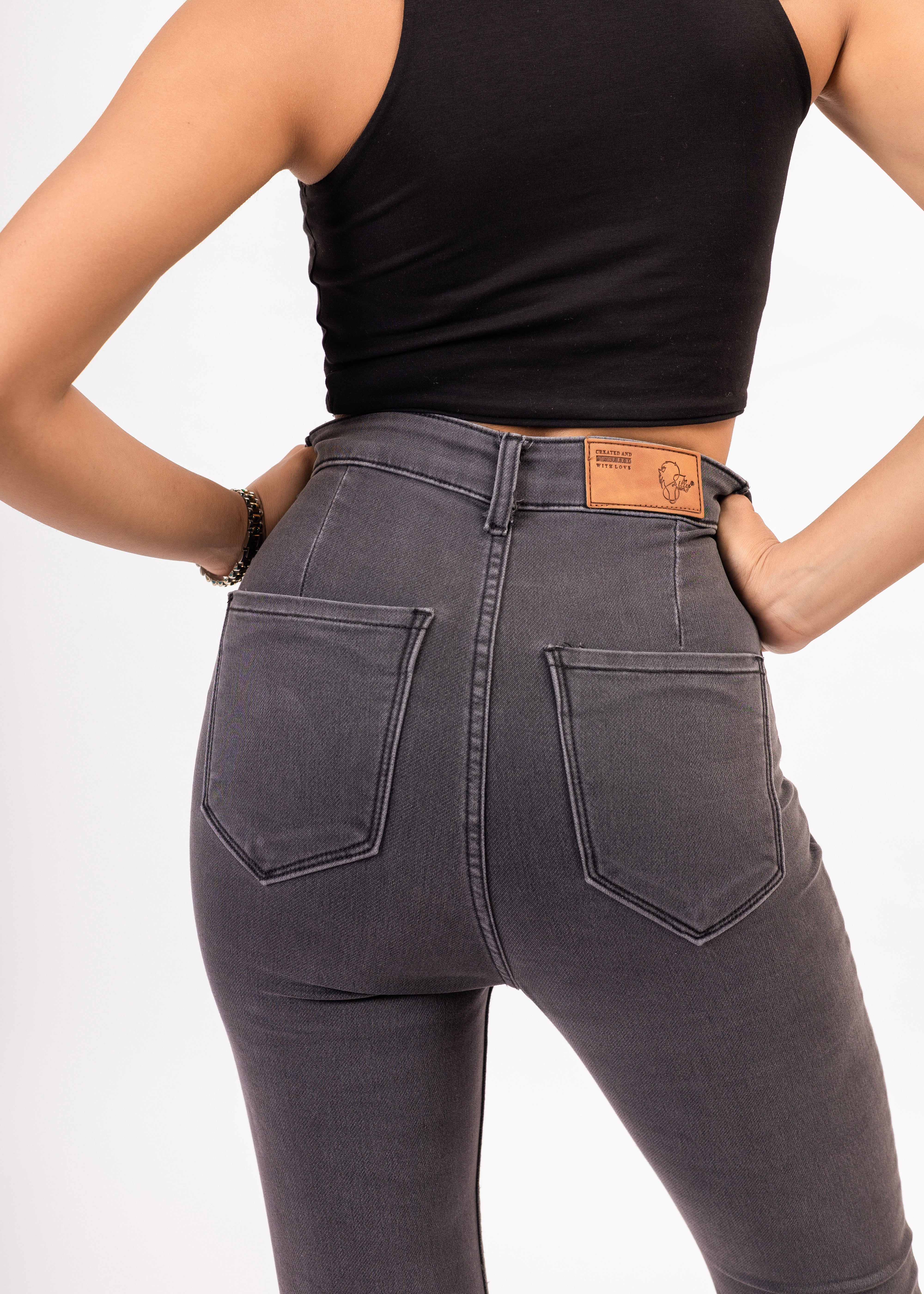 Grey High-Rise Bootcut Denim