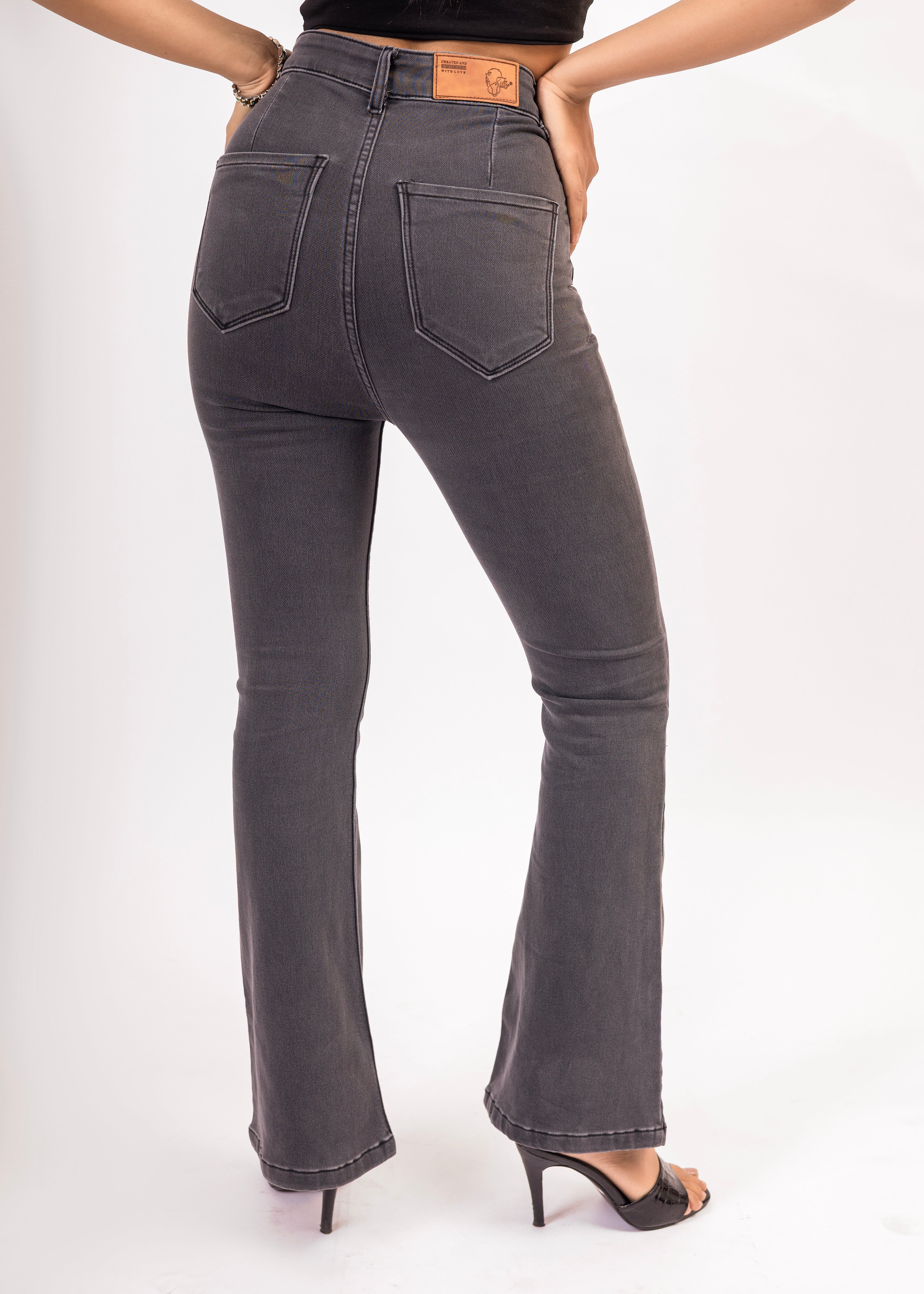 Grey High-Rise Bootcut Denim
