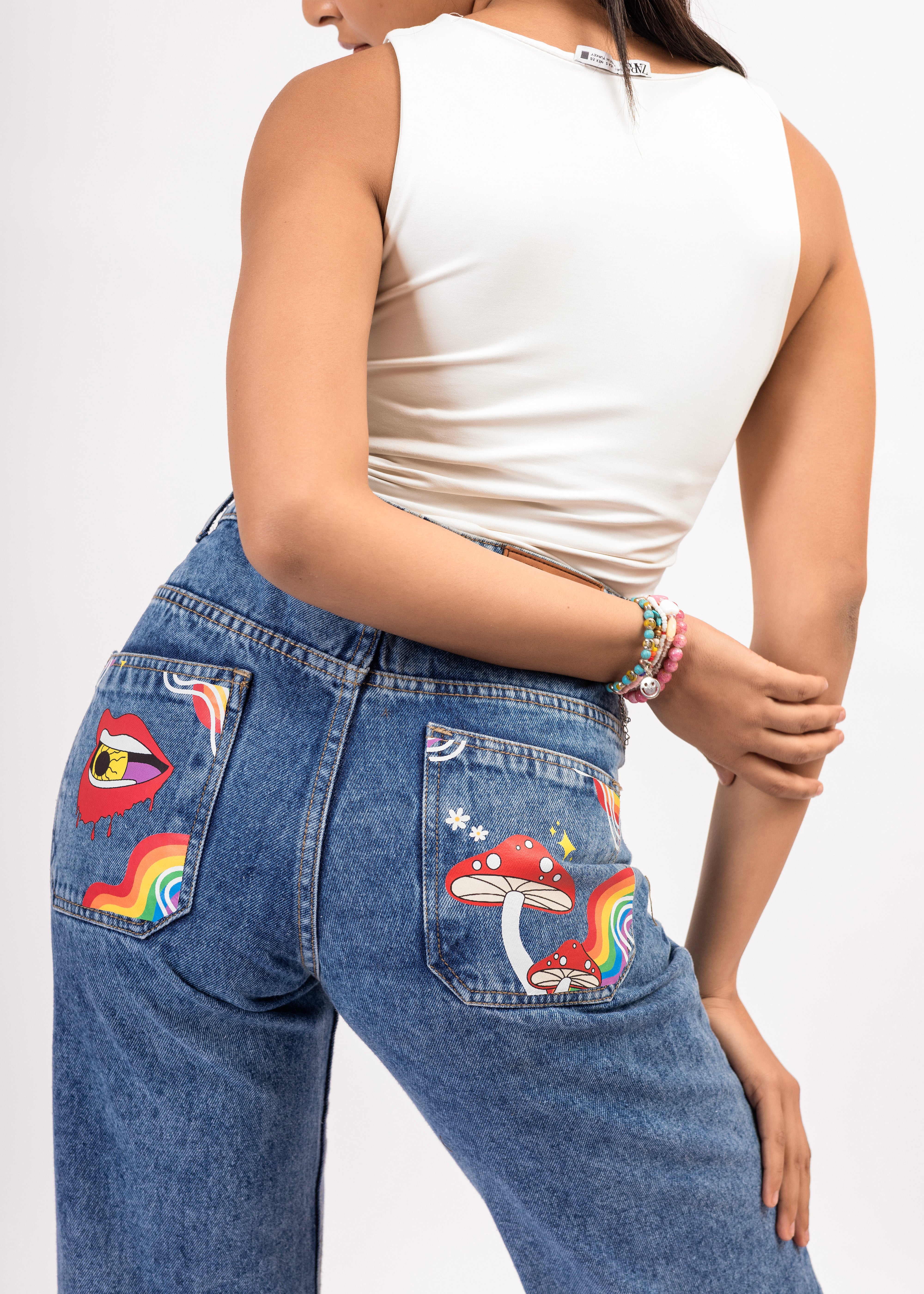 POPPY PARADISE PRINTED STRAIGHT FIT DENIM