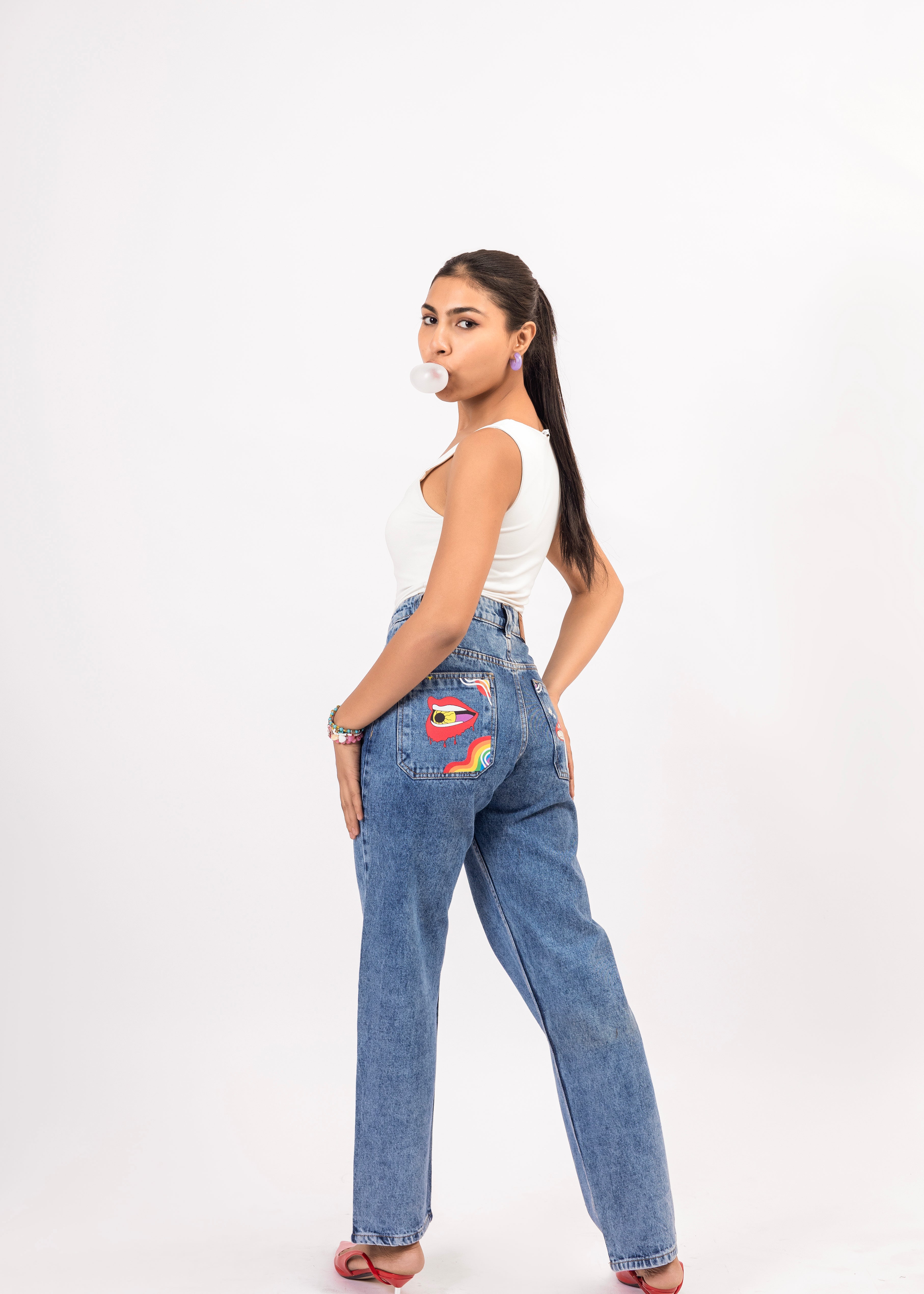POPPY PARADISE PRINTED STRAIGHT FIT DENIM