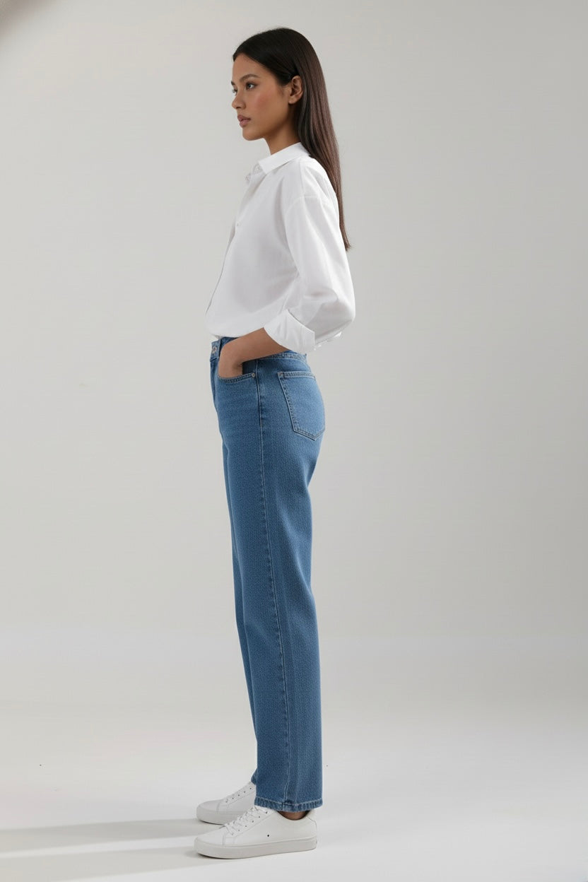 Denim blue plain straight fit