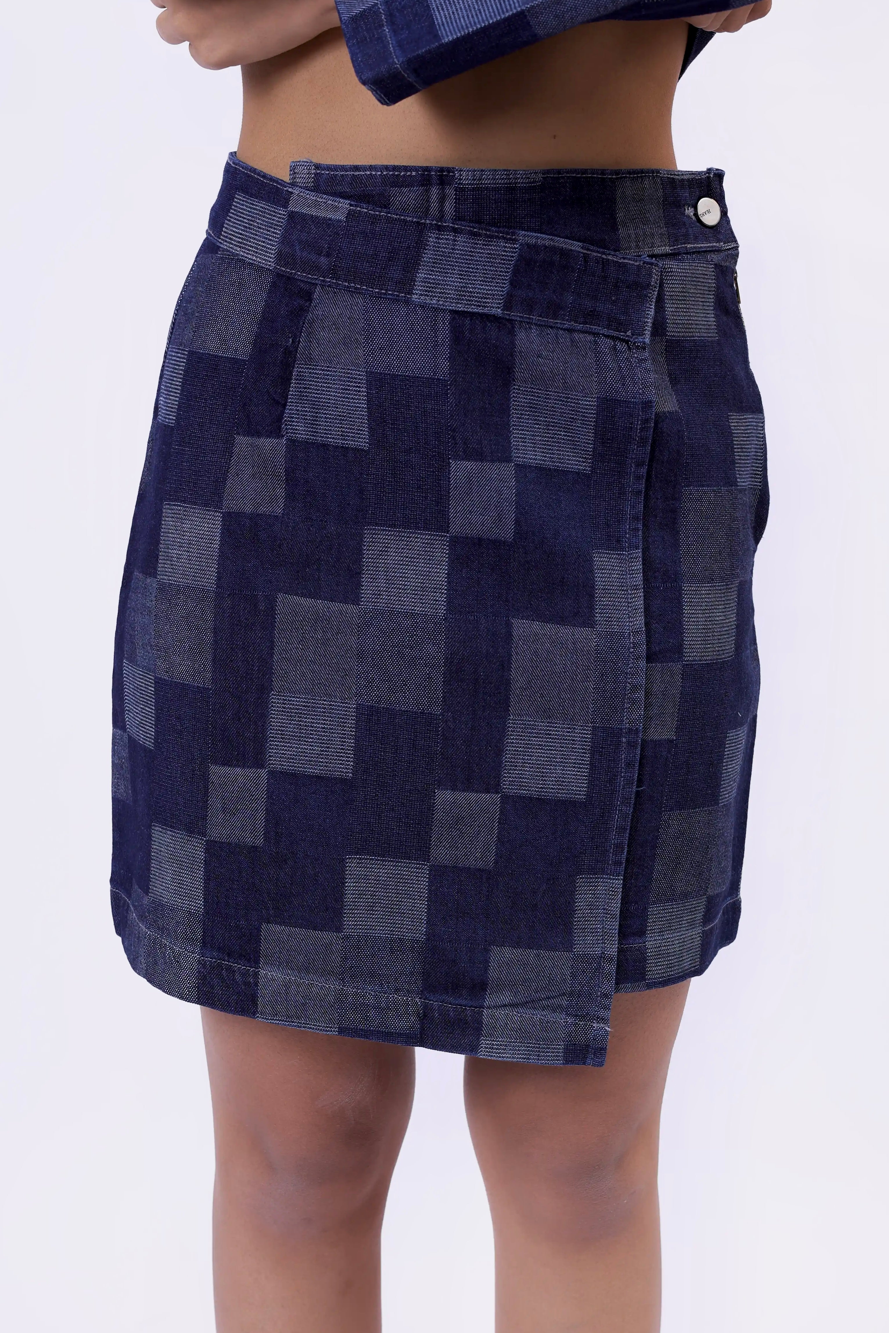 Denim Dark Blue Pixel Skirt