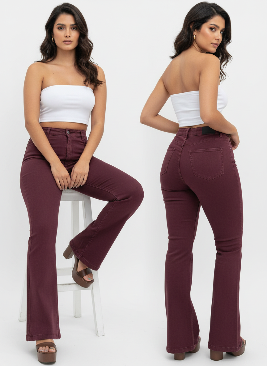 Wine High-Rise Bootcut Denim Jeans