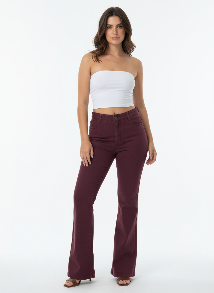 Wine High-Rise Bootcut Denim Jeans