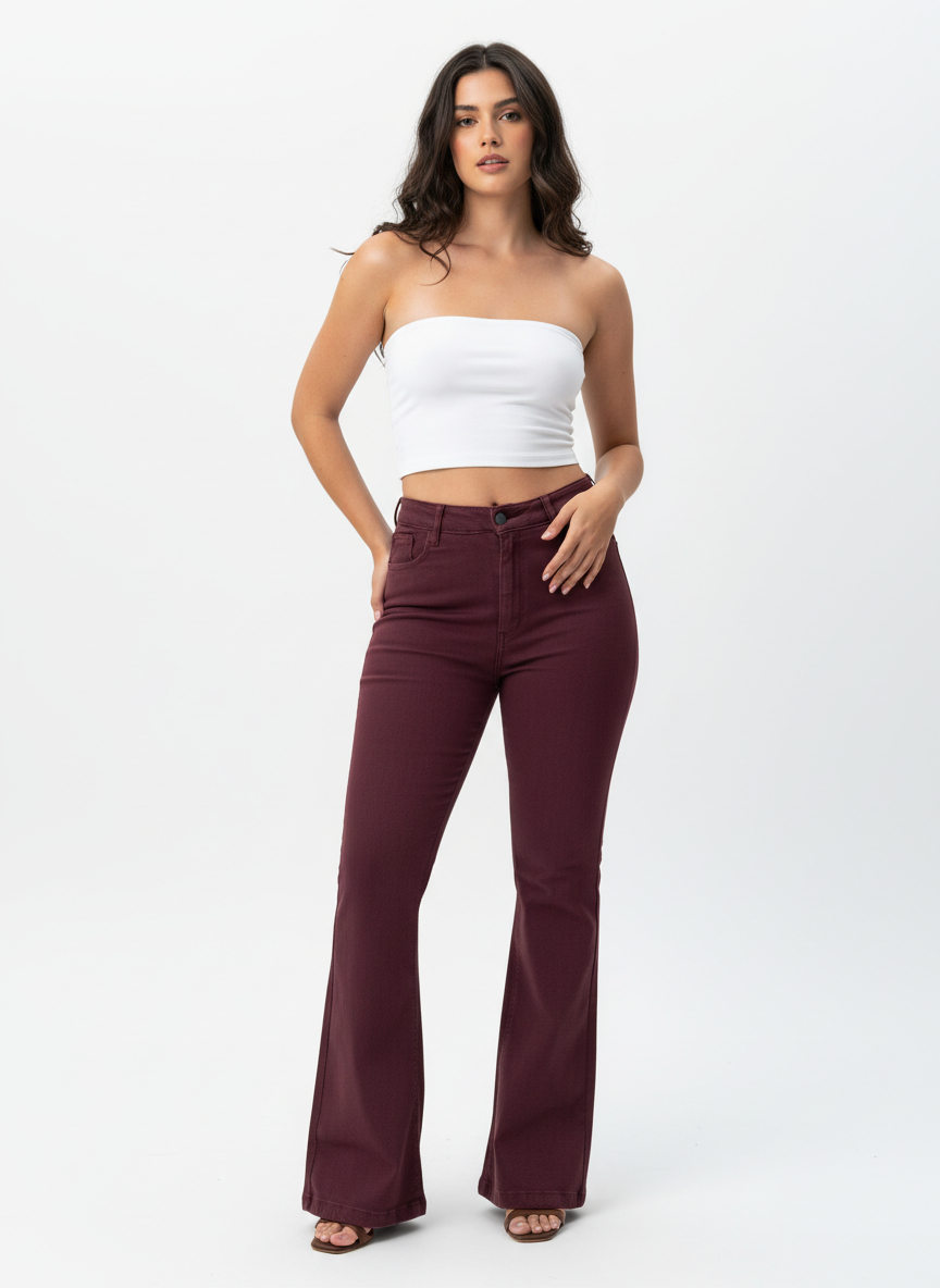 Wine High-Rise Bootcut Denim Jeans