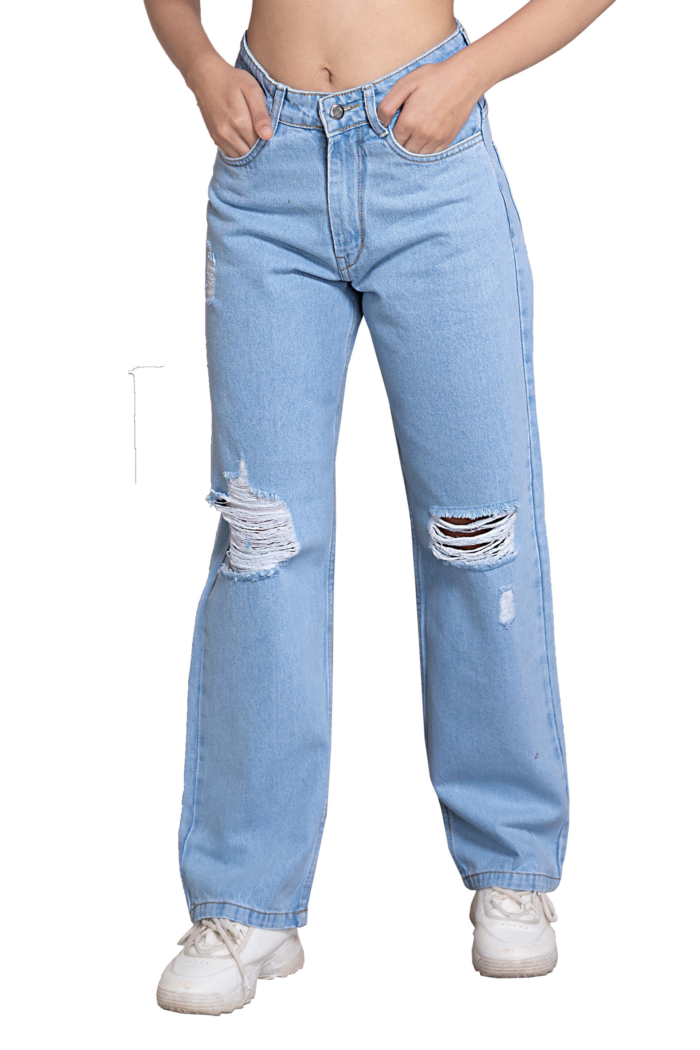 Distressed Straight fit denim