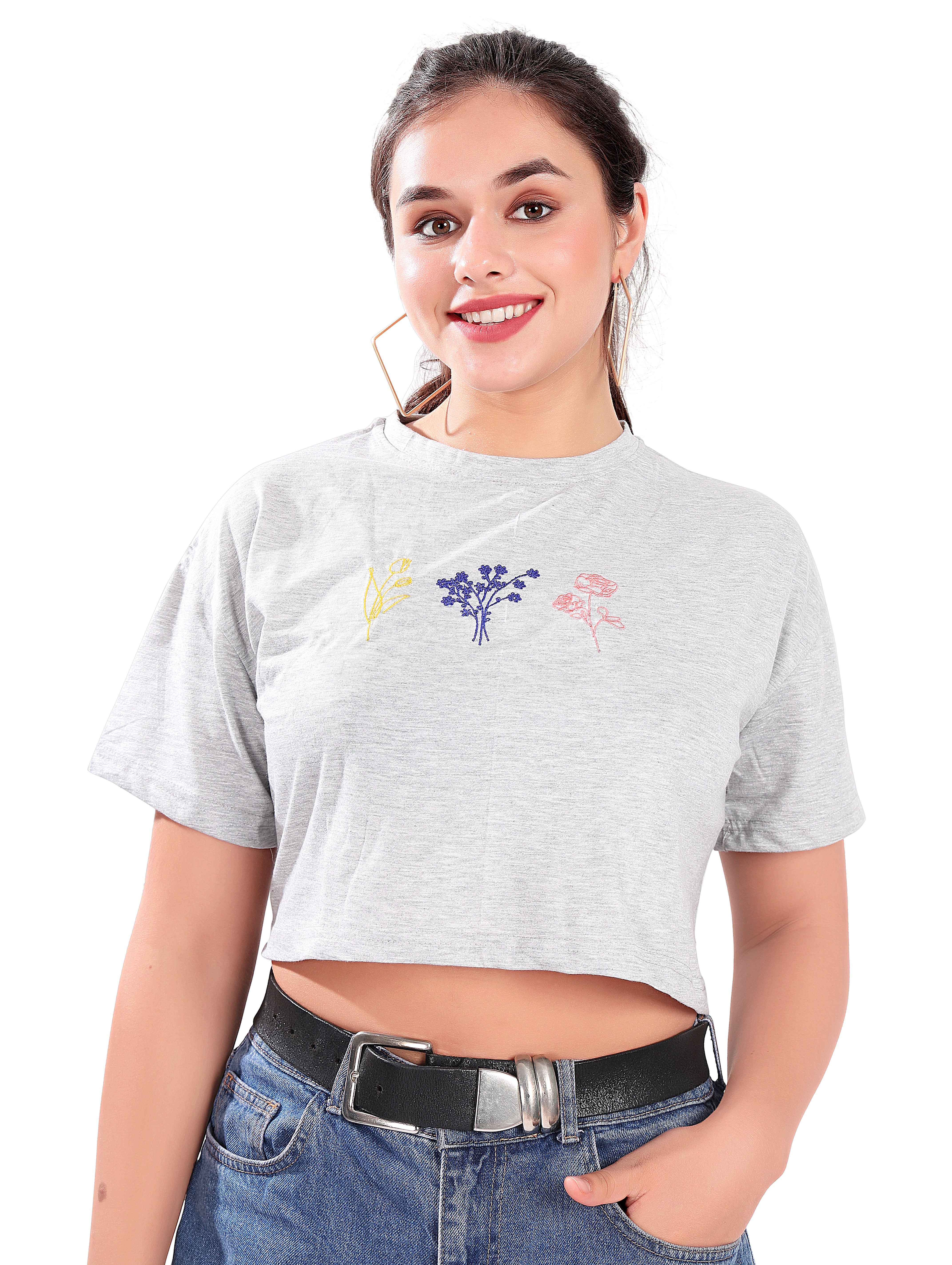 Grey flora loose crop top