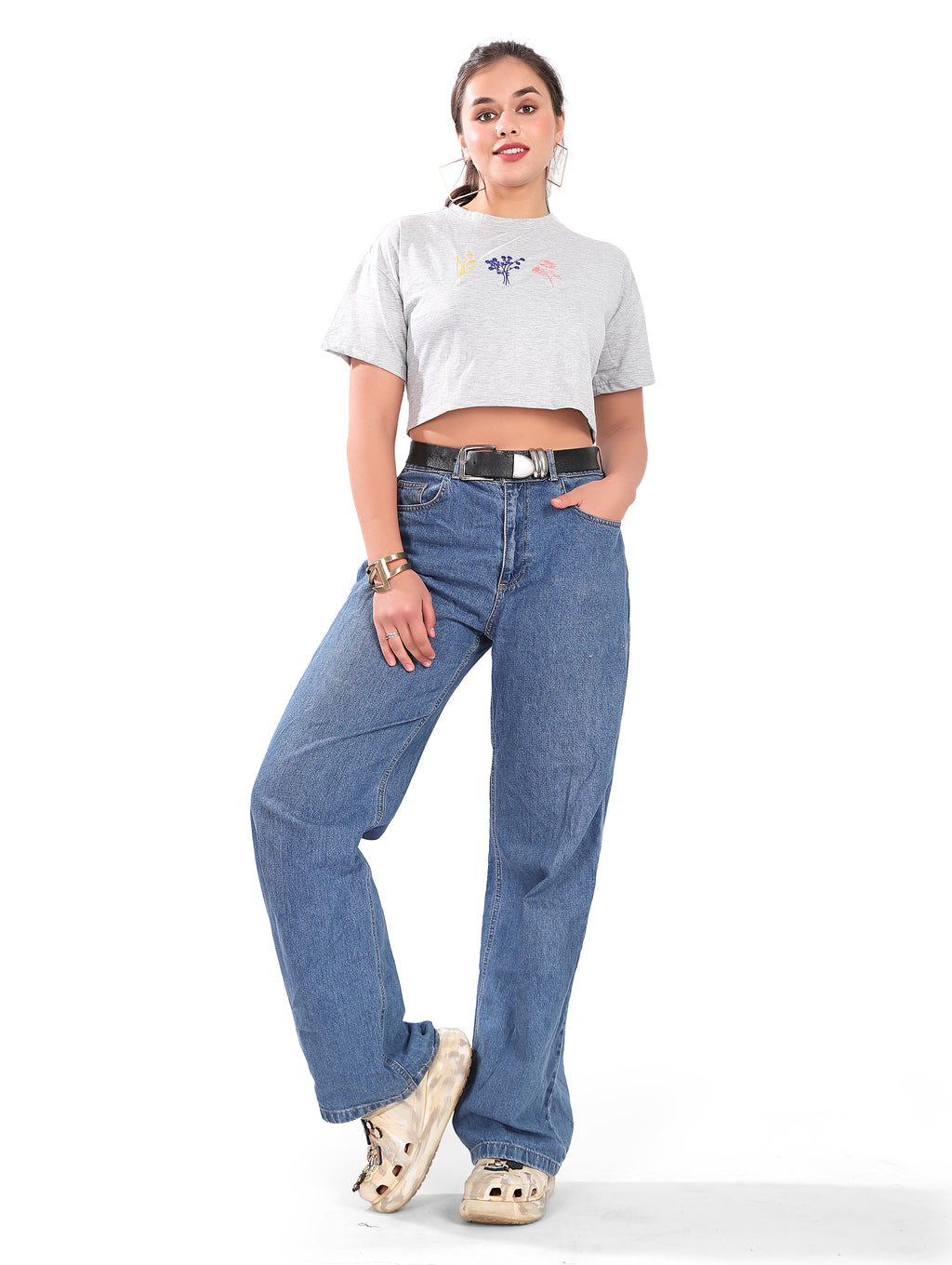 Grey flora loose crop top