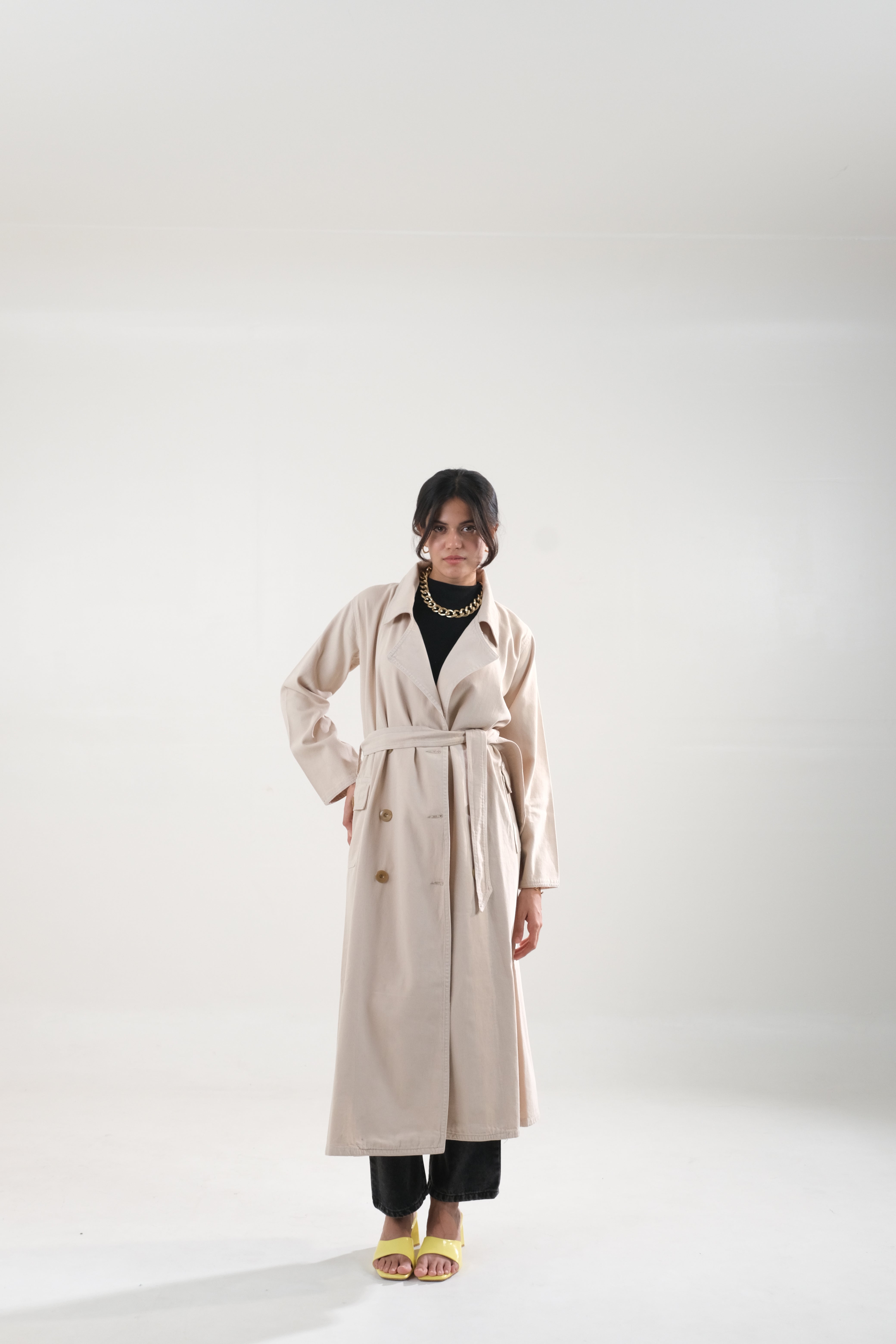 Belted long windbreaker coat