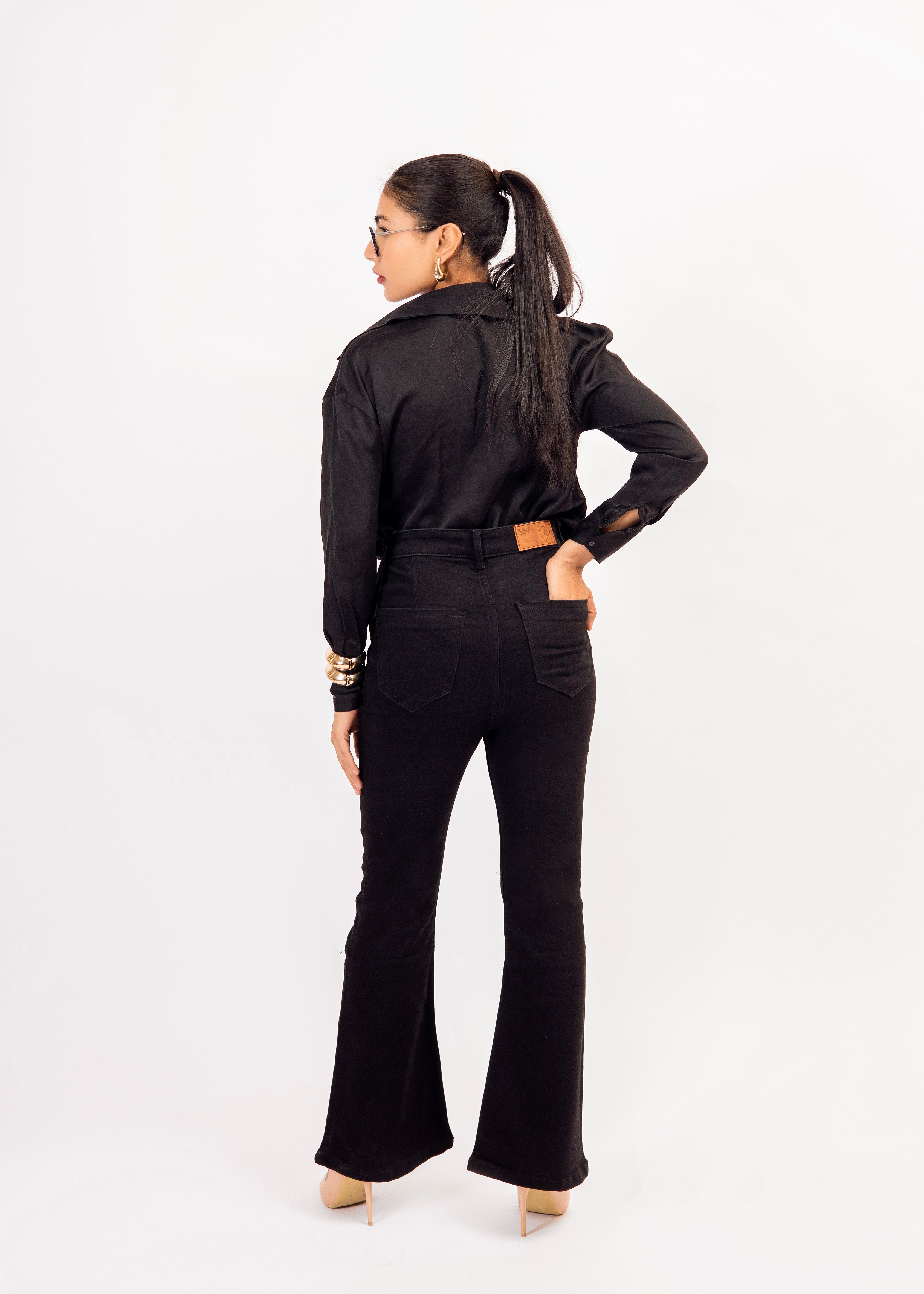 Black High-Rise Bootcut Denim