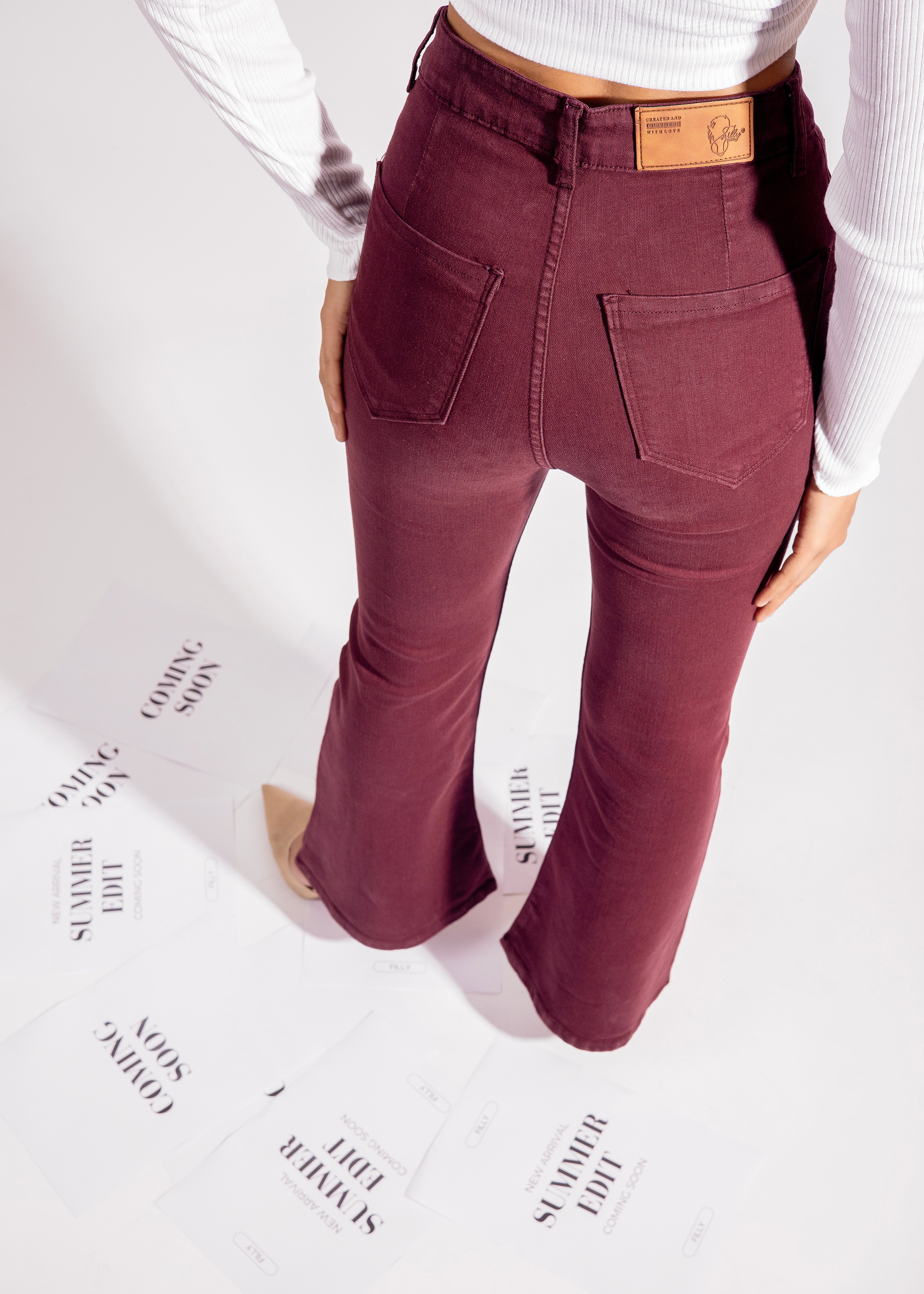 Wine High-Rise Bootcut Denim Jeans