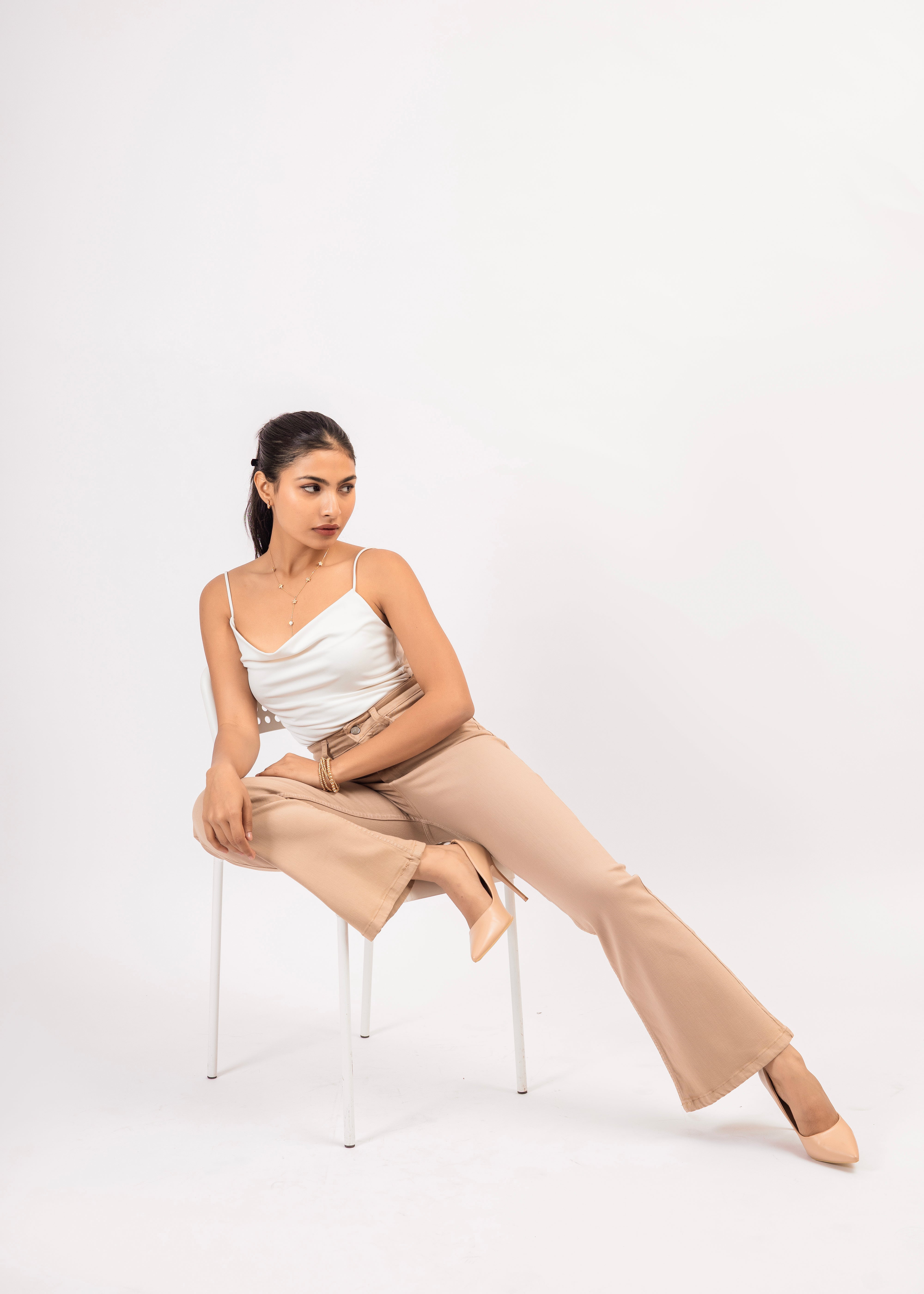 Beige High-Rise Bootcut Denim Jeans