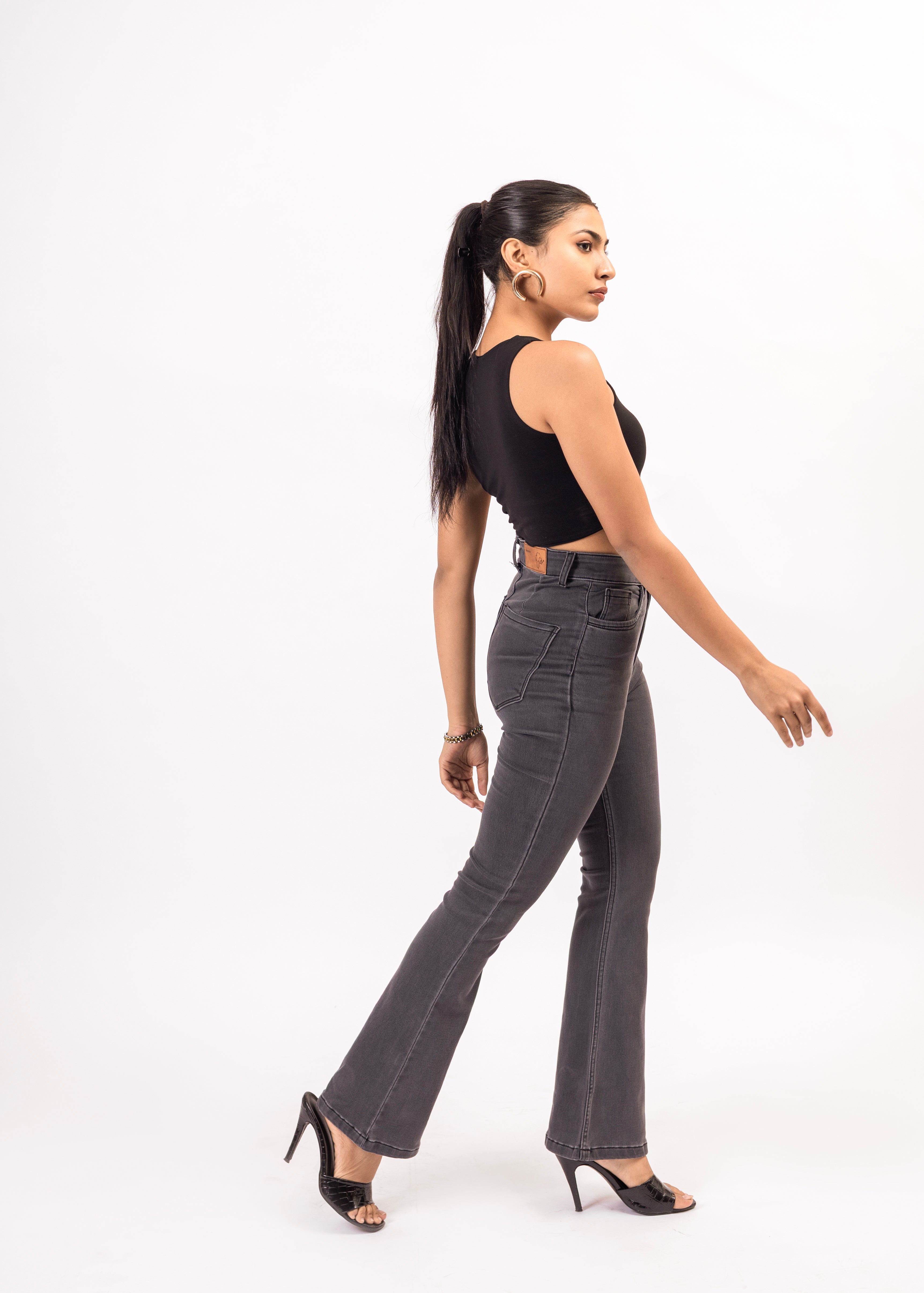 Grey High-Rise Bootcut Denim