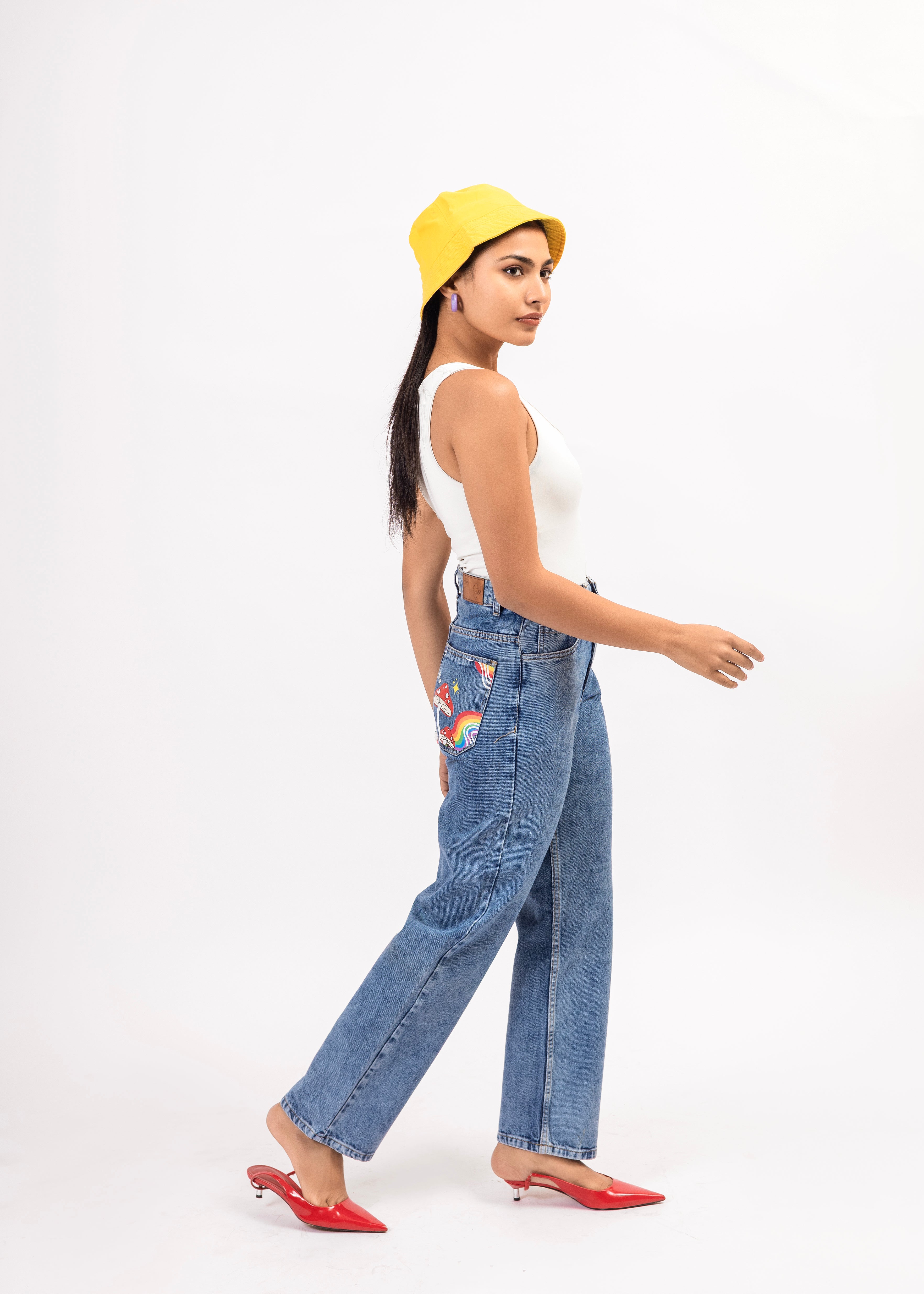POPPY PARADISE PRINTED STRAIGHT FIT DENIM