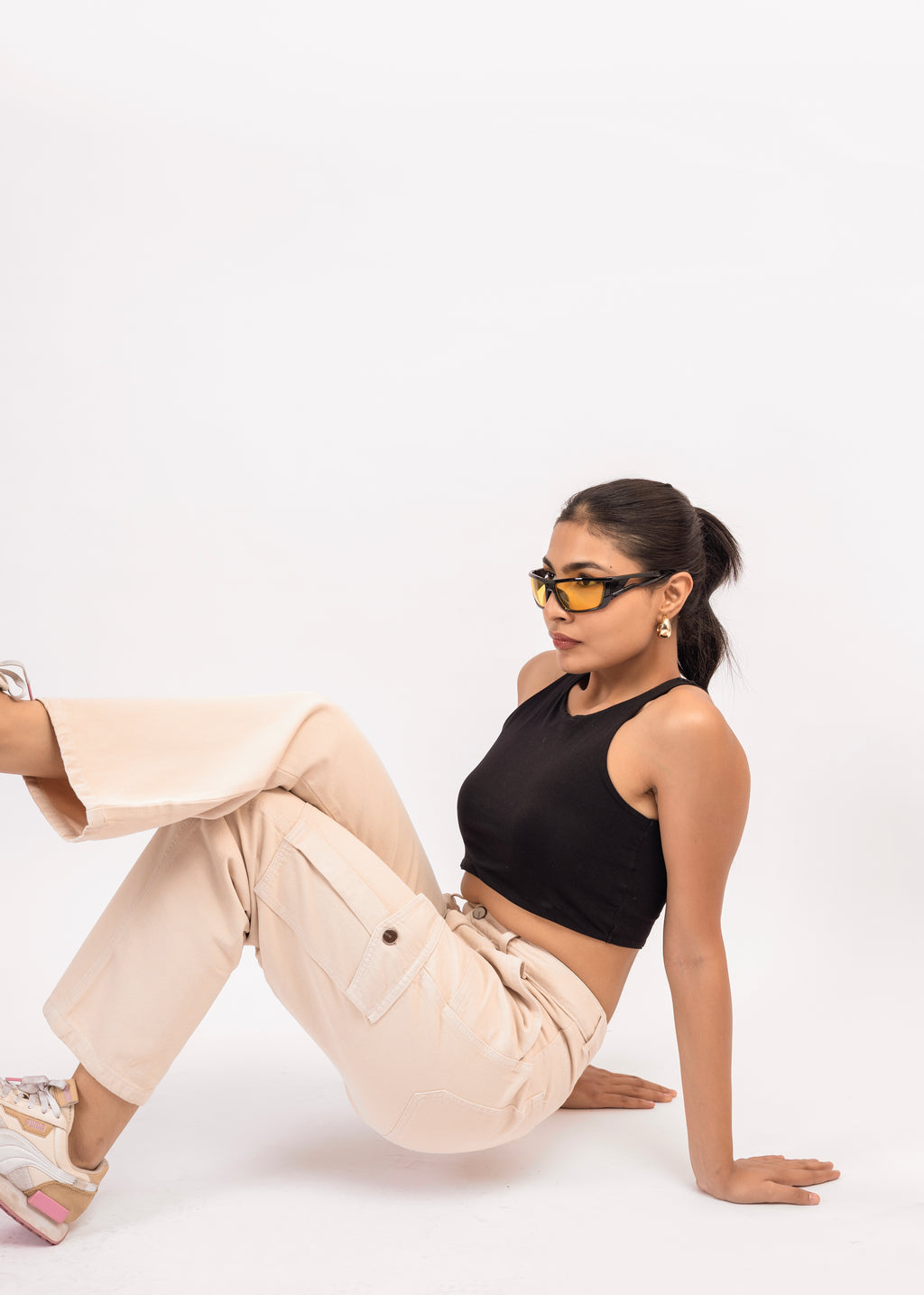 Beige Straight Fit Cargo Pants