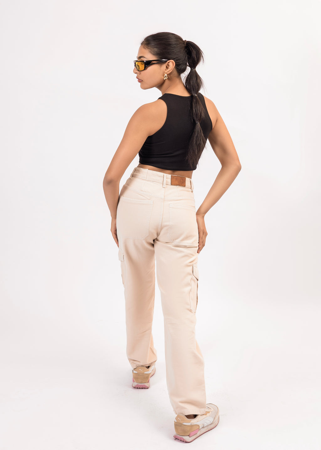 Beige Straight Fit Cargo Pants