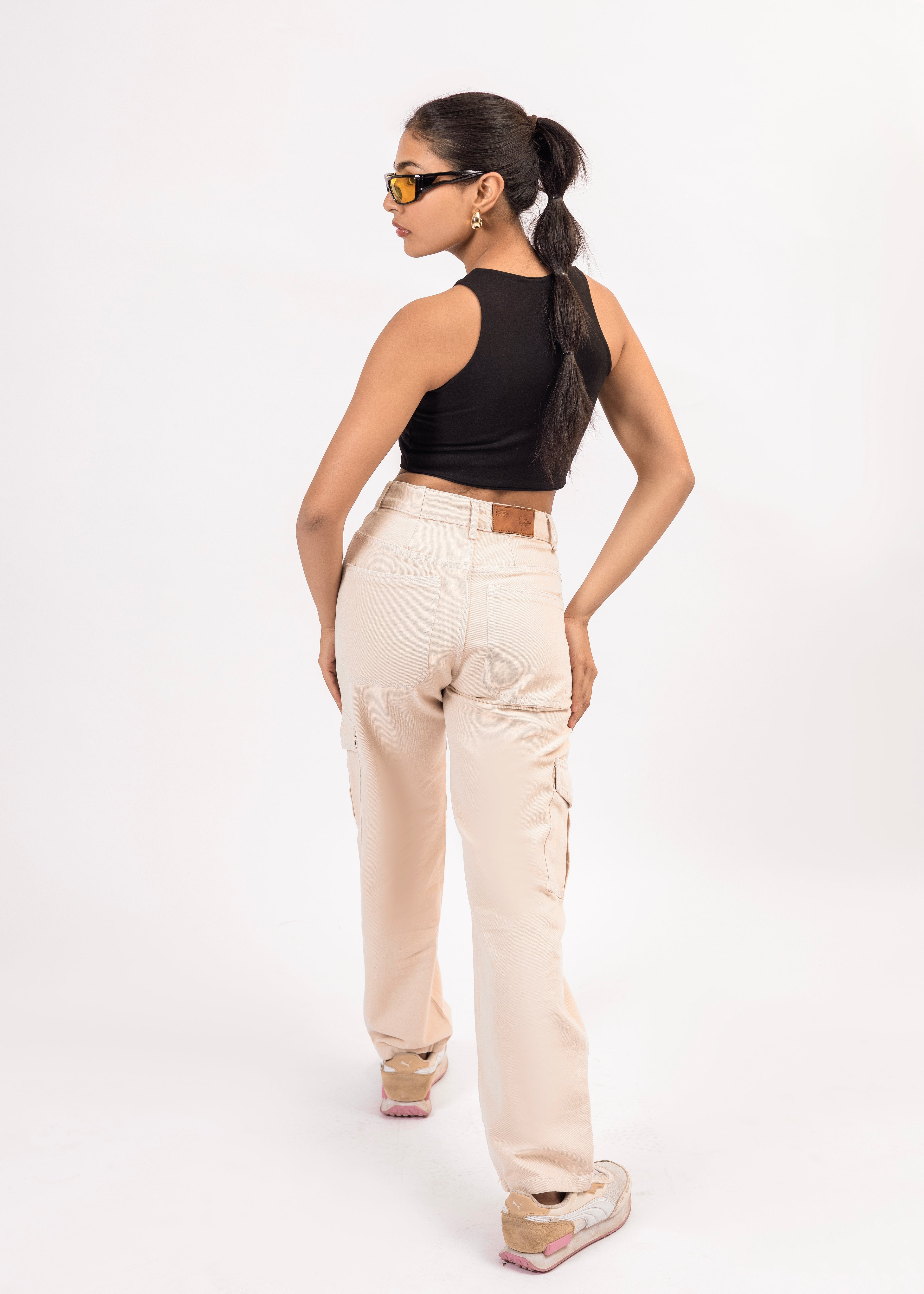 Beige Straight Fit Cargo Pants