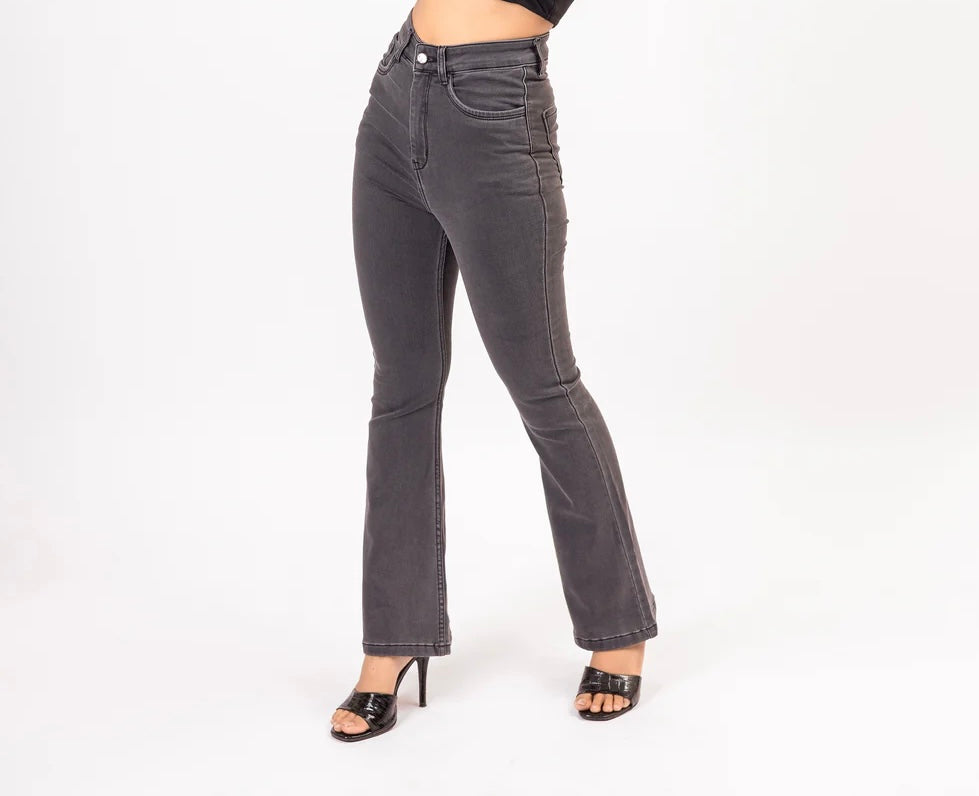 Grey High-Rise Bootcut Denim