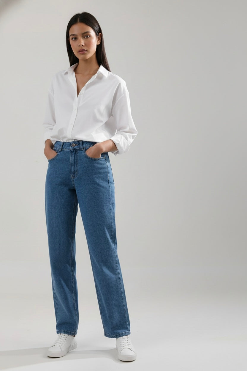 Denim blue plain straight fit