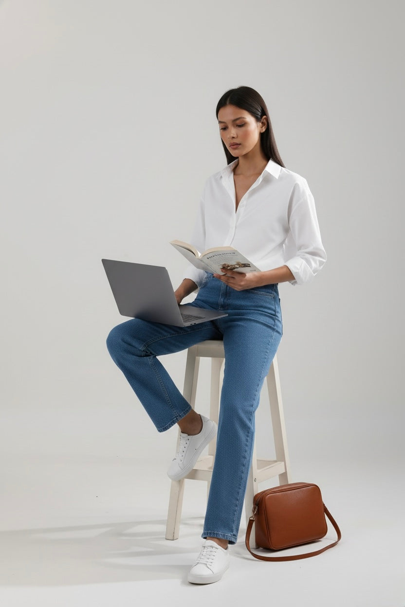 Denim blue plain straight fit