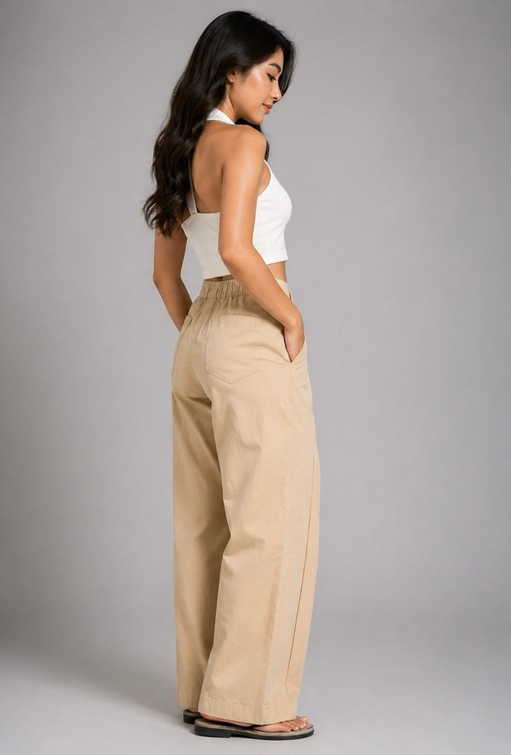 Sand Beige Pleated Pants (UNISEX)