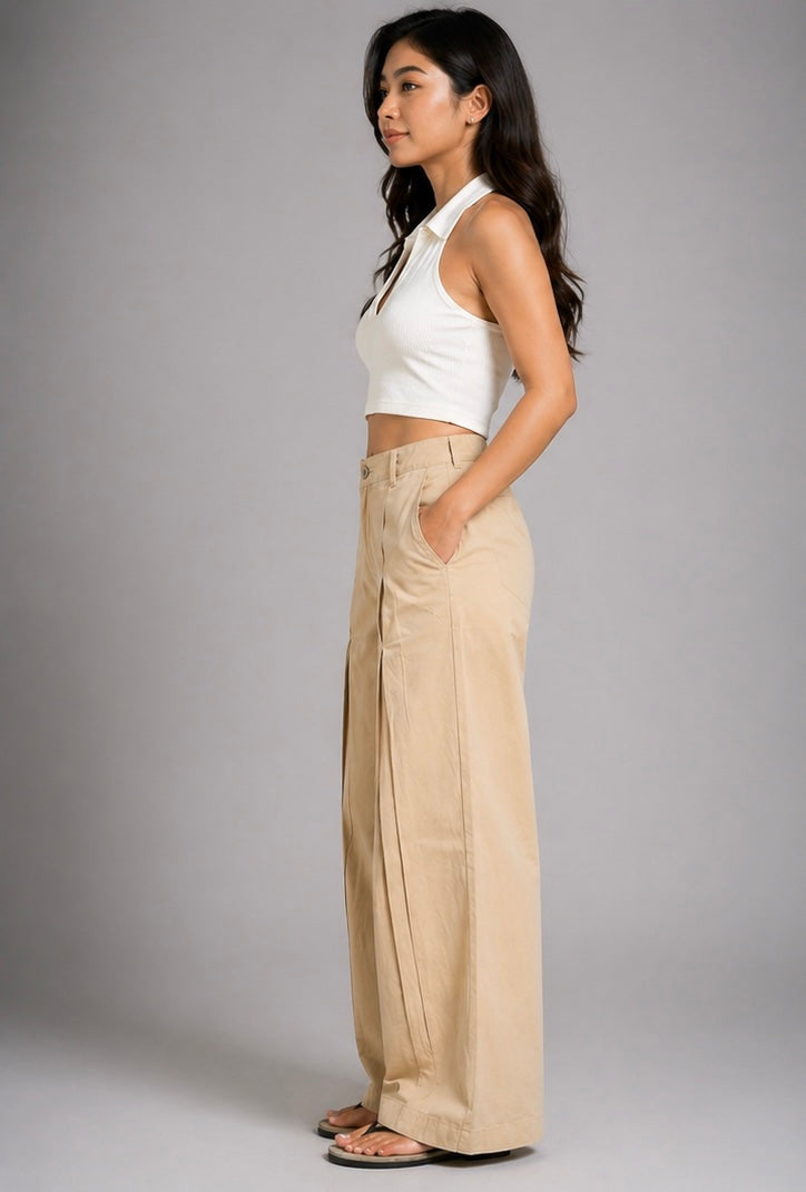 Sand Beige Pleated Pants (UNISEX)