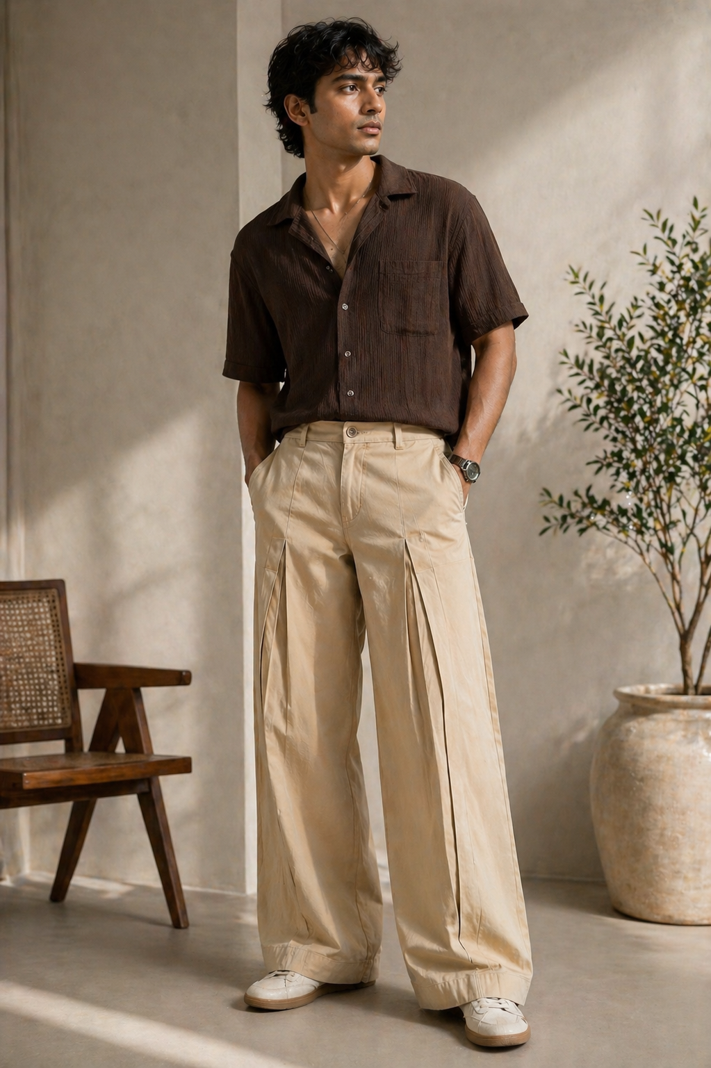 Sand Beige Pleated Pants (UNISEX)