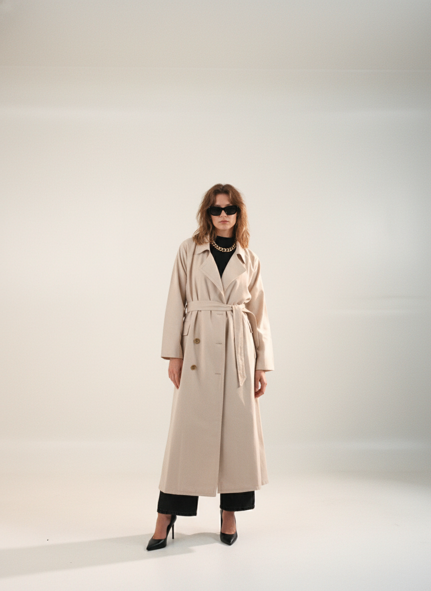 Belted long windbreaker coat