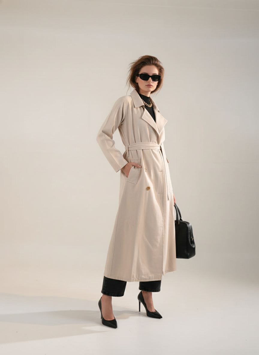 Belted long windbreaker coat