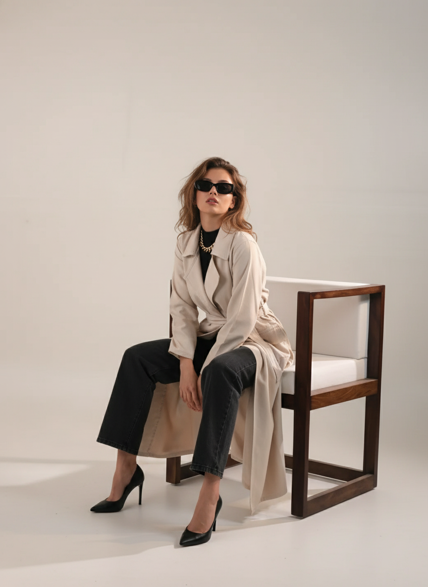 Belted long windbreaker coat