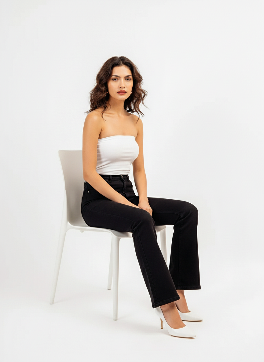 Black High-Rise Bootcut Denim