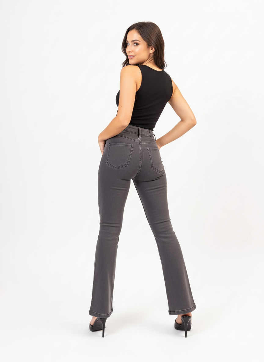 Grey High-Rise Bootcut Denim