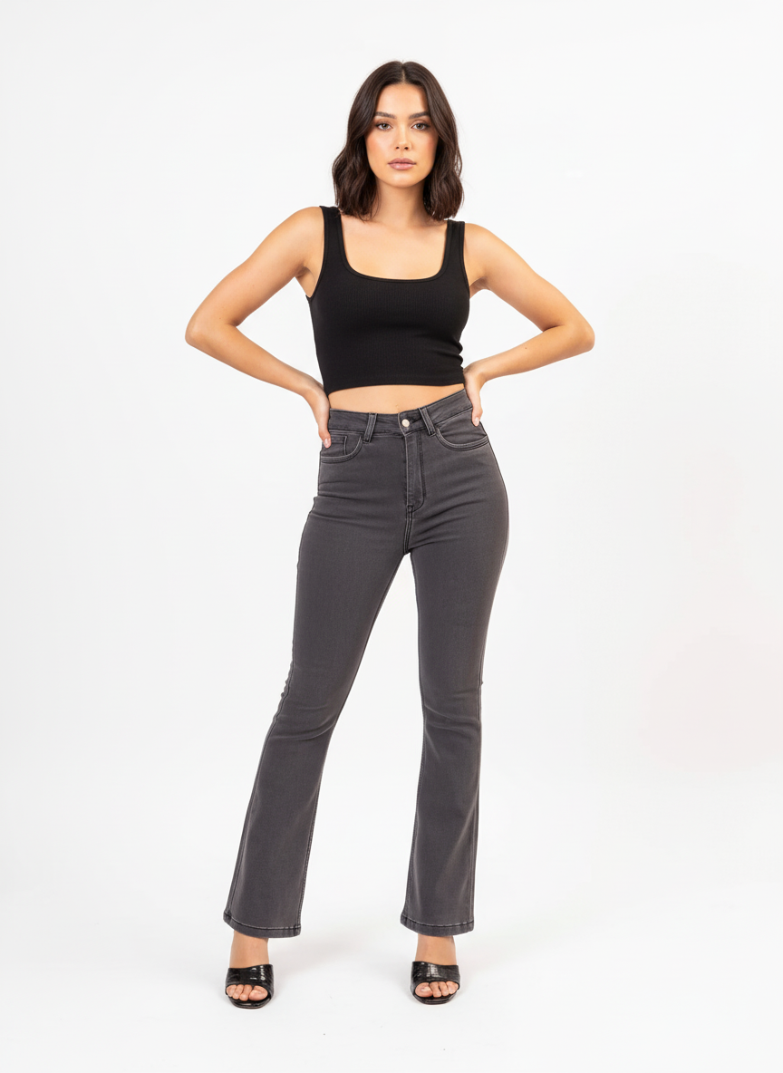 Grey High-Rise Bootcut Denim