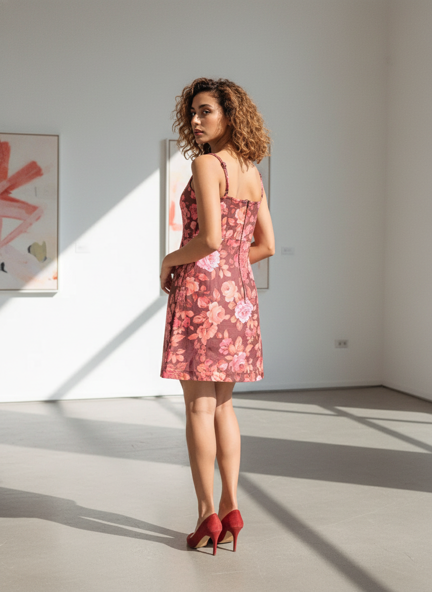 Wine Floral Bustier Mini Dress