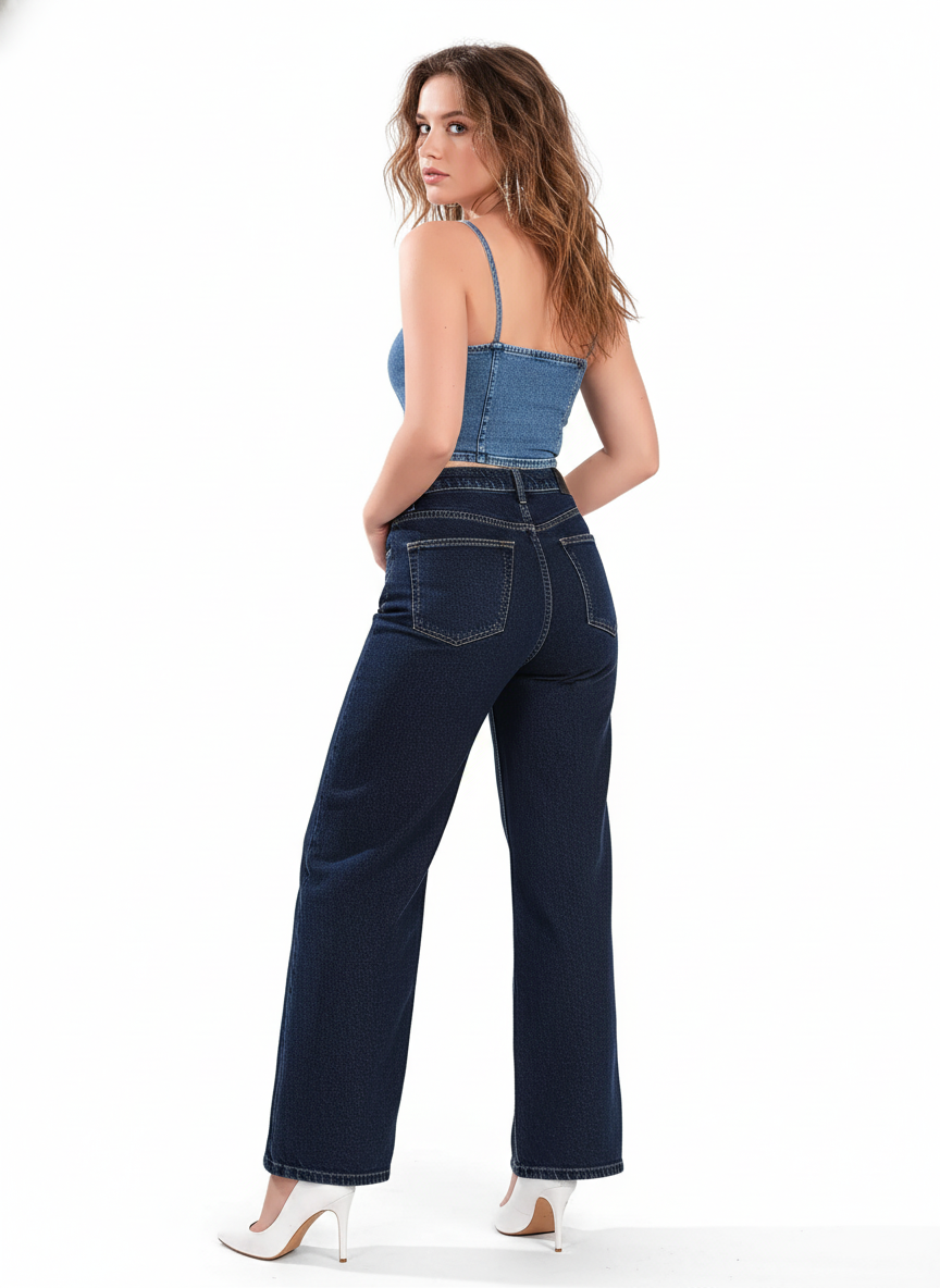 High Rise Denim Blue Wide leg Jeans