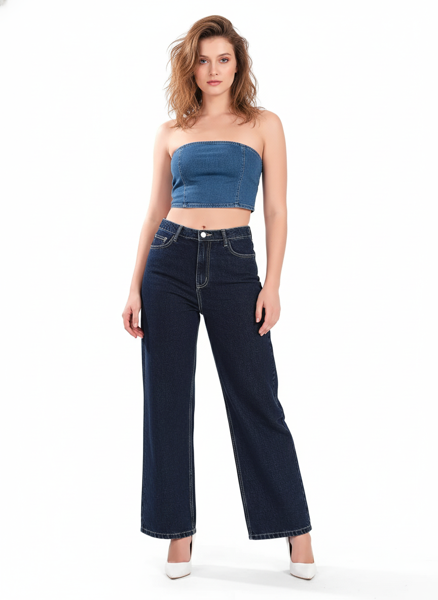 High Rise Denim Blue Wide leg Jeans