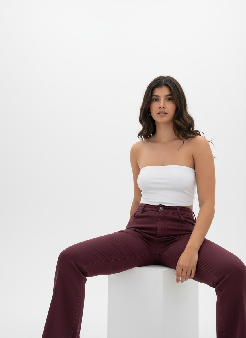 Wine High-Rise Bootcut Denim Jeans