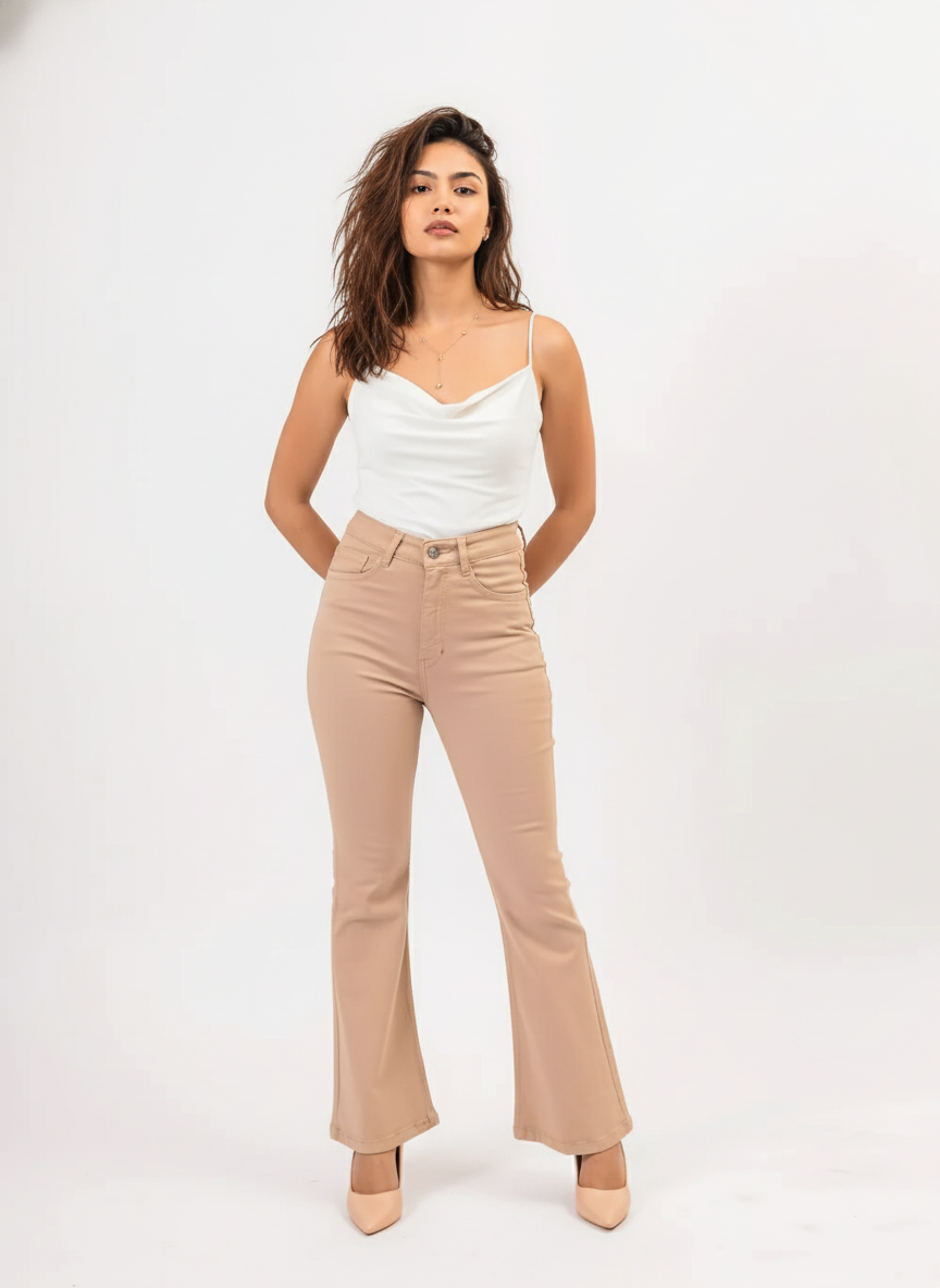Beige High-Rise Bootcut Denim Jeans