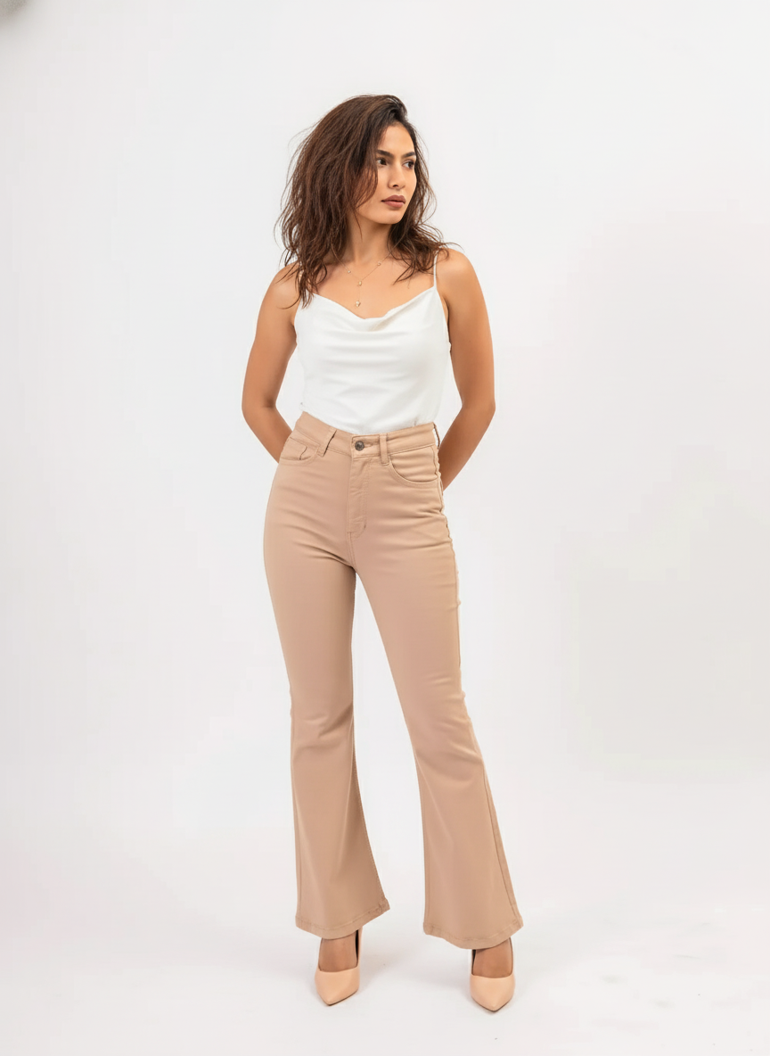 Beige High-Rise Bootcut Denim Jeans