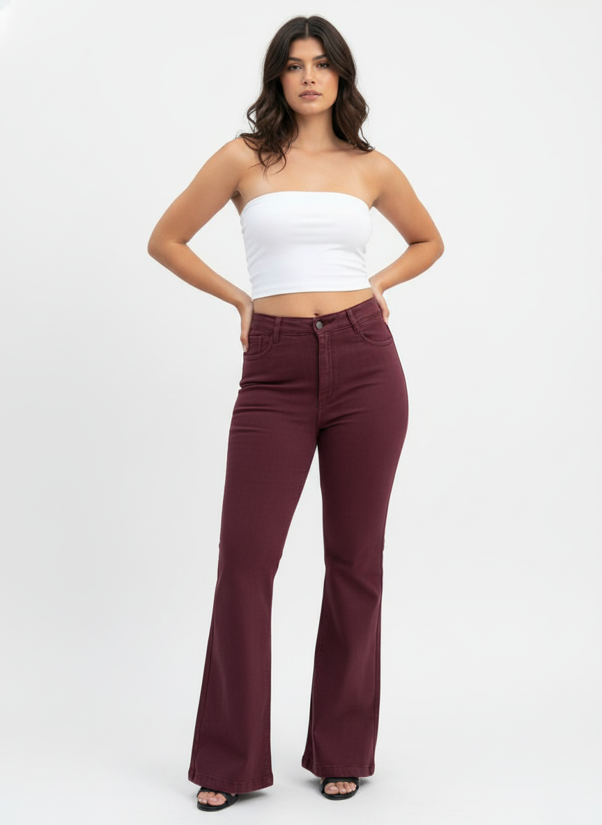 Wine High-Rise Bootcut Denim Jeans